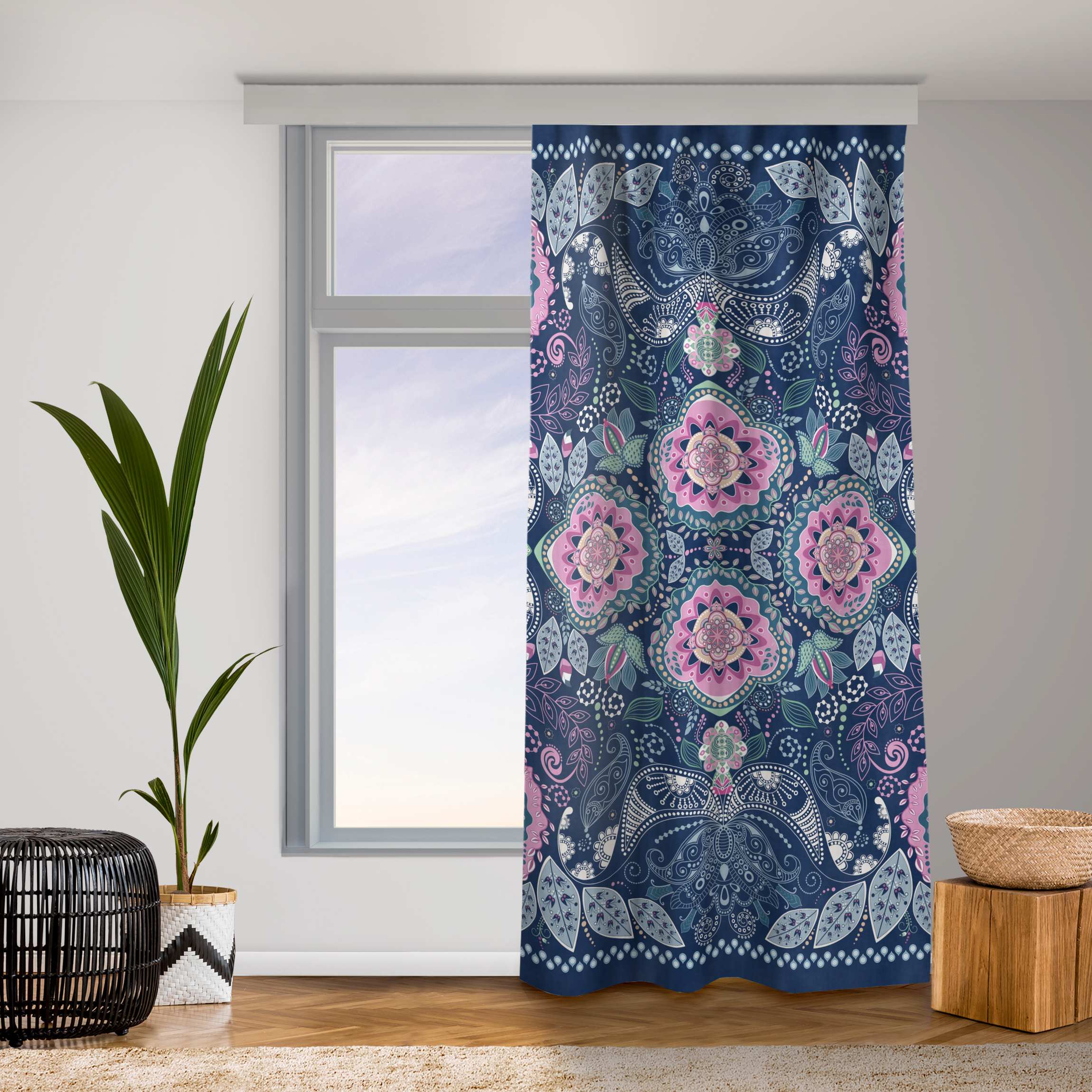 Vorhang Detailliertes Boho Muster in Blau