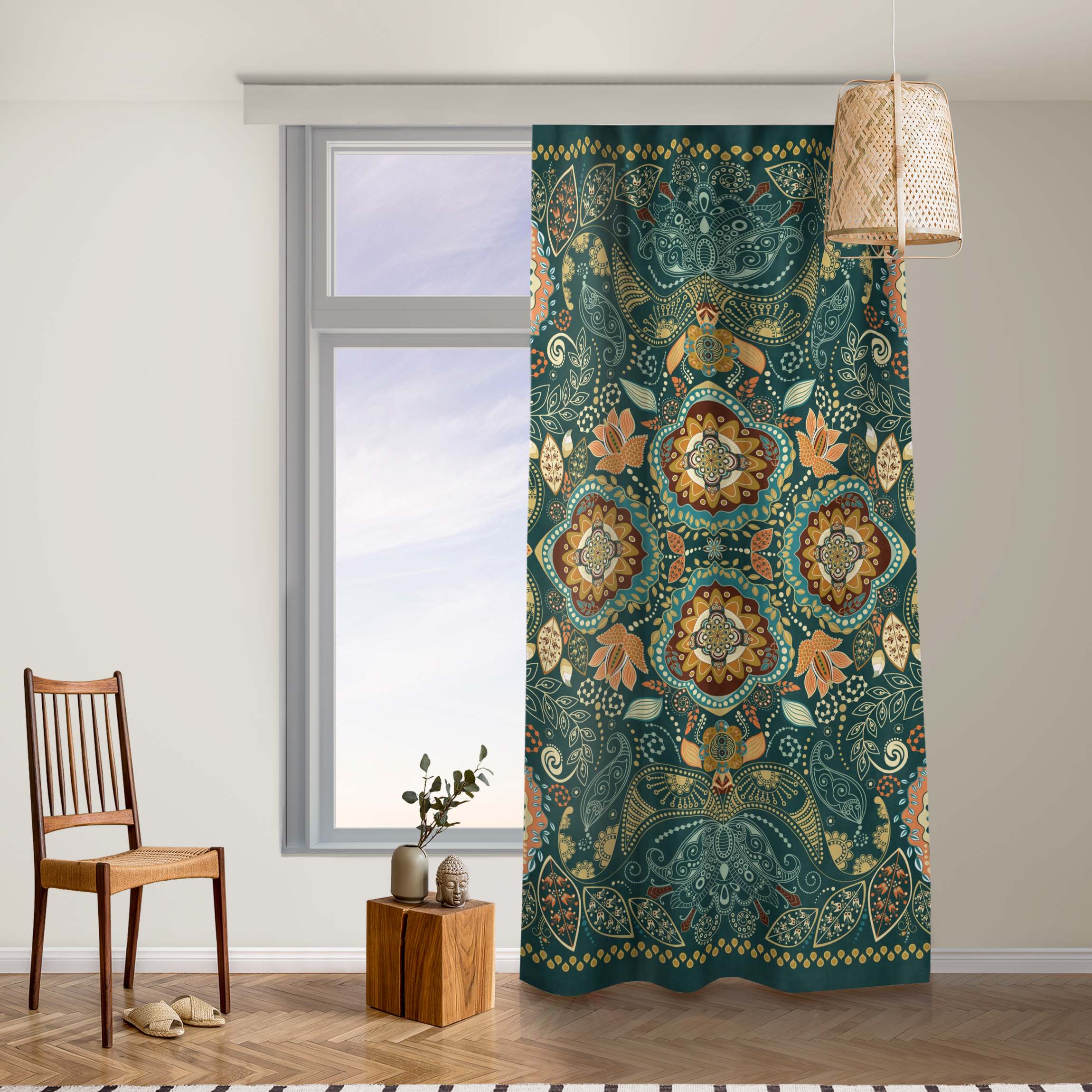 Vorhang Detailliertes Boho Muster in Grün