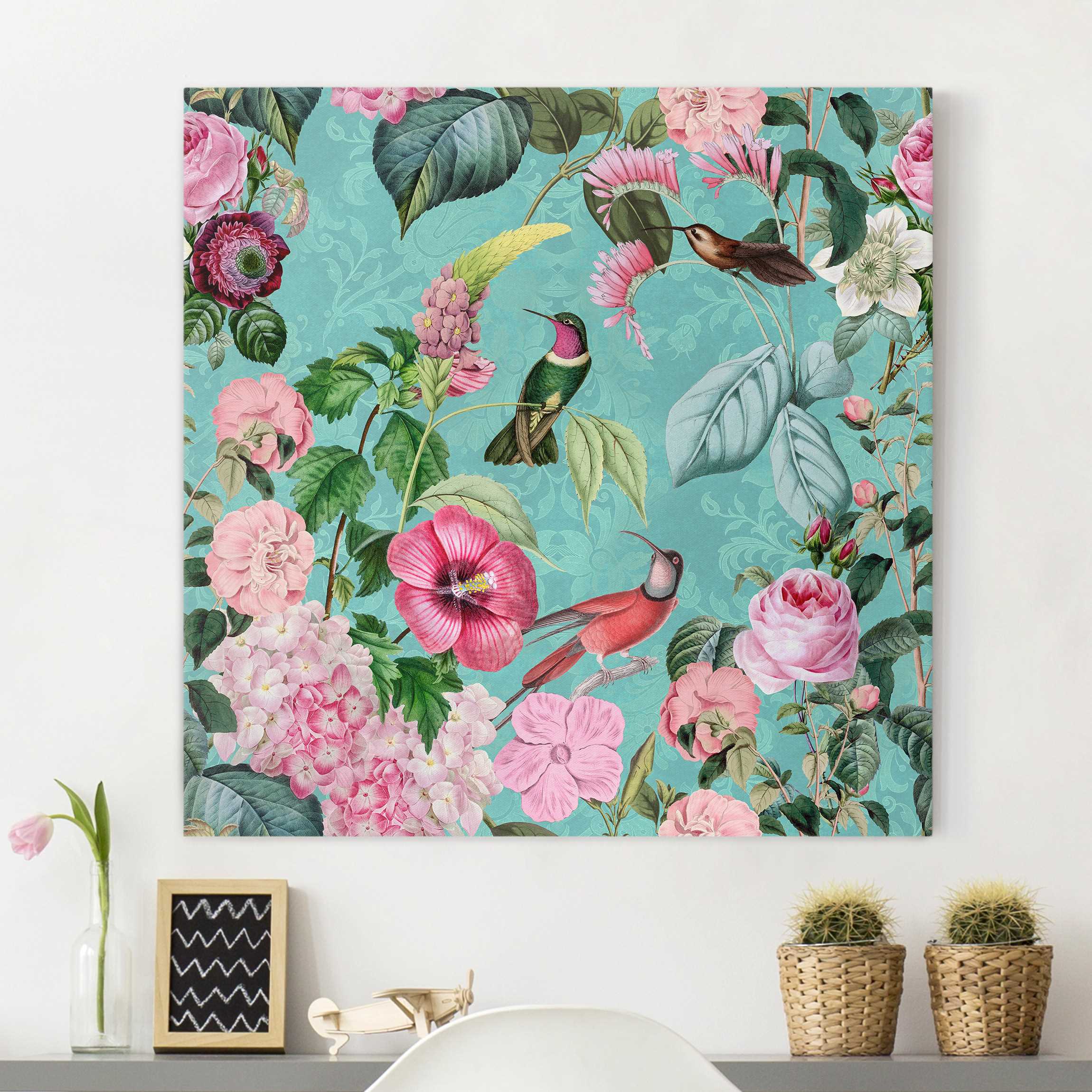 Leinwandbild Vintage Collage - Kolibris im Paradies
