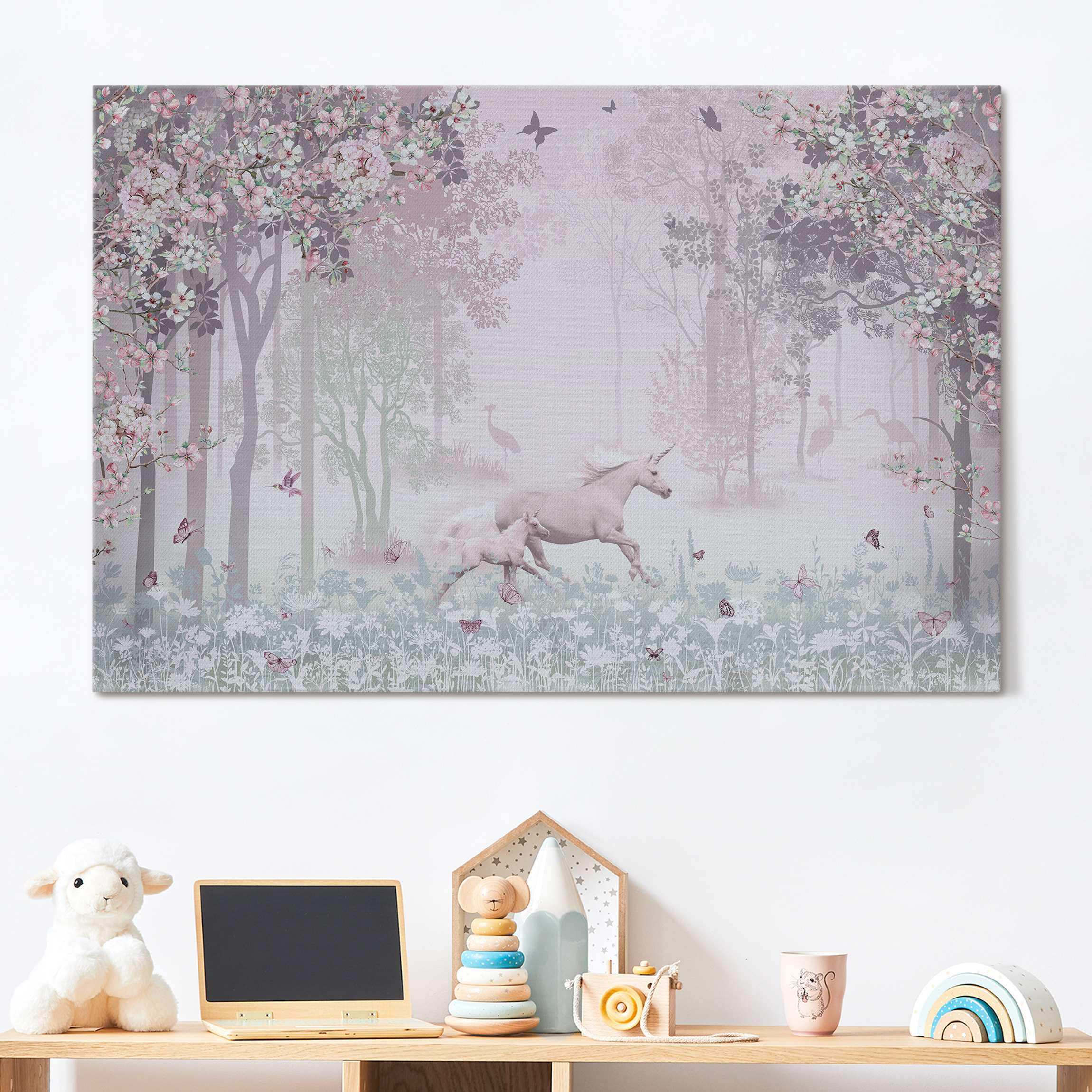 Akustikbild Einhorn auf Blumenwiese in Rosa