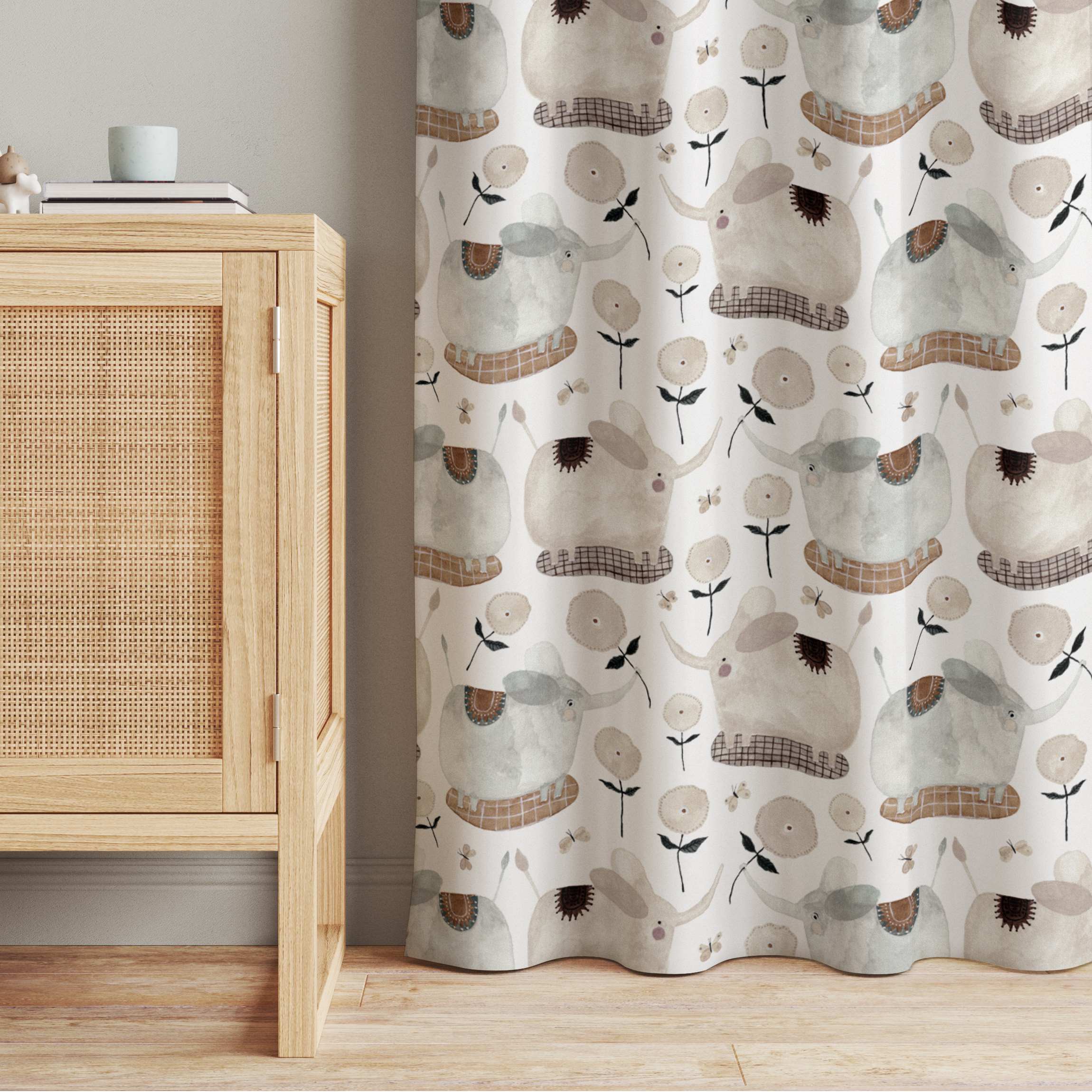 Vorhang Elefanten und Blumen