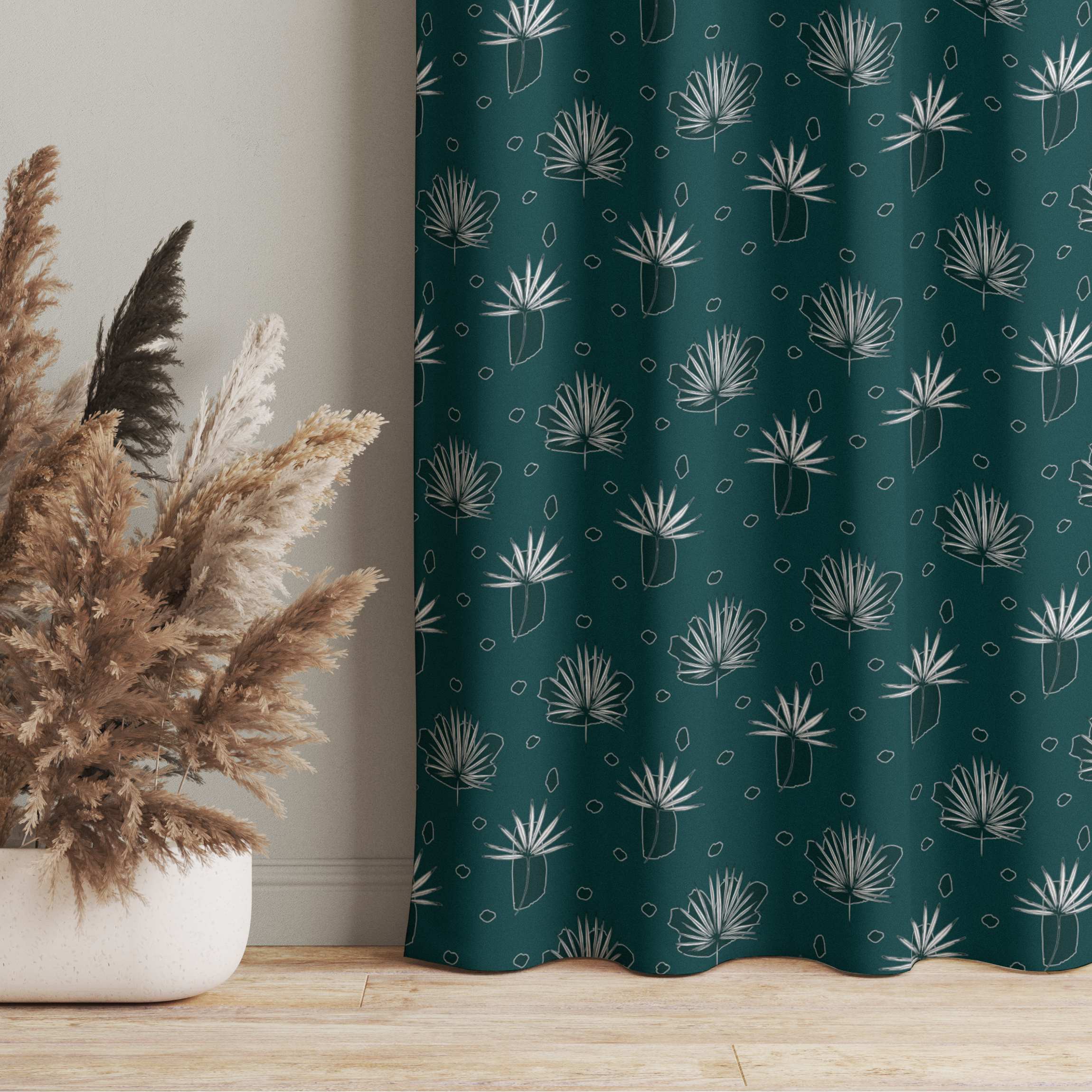 Vorhang Farn Blätter mit Punkten - Dunkle Jade