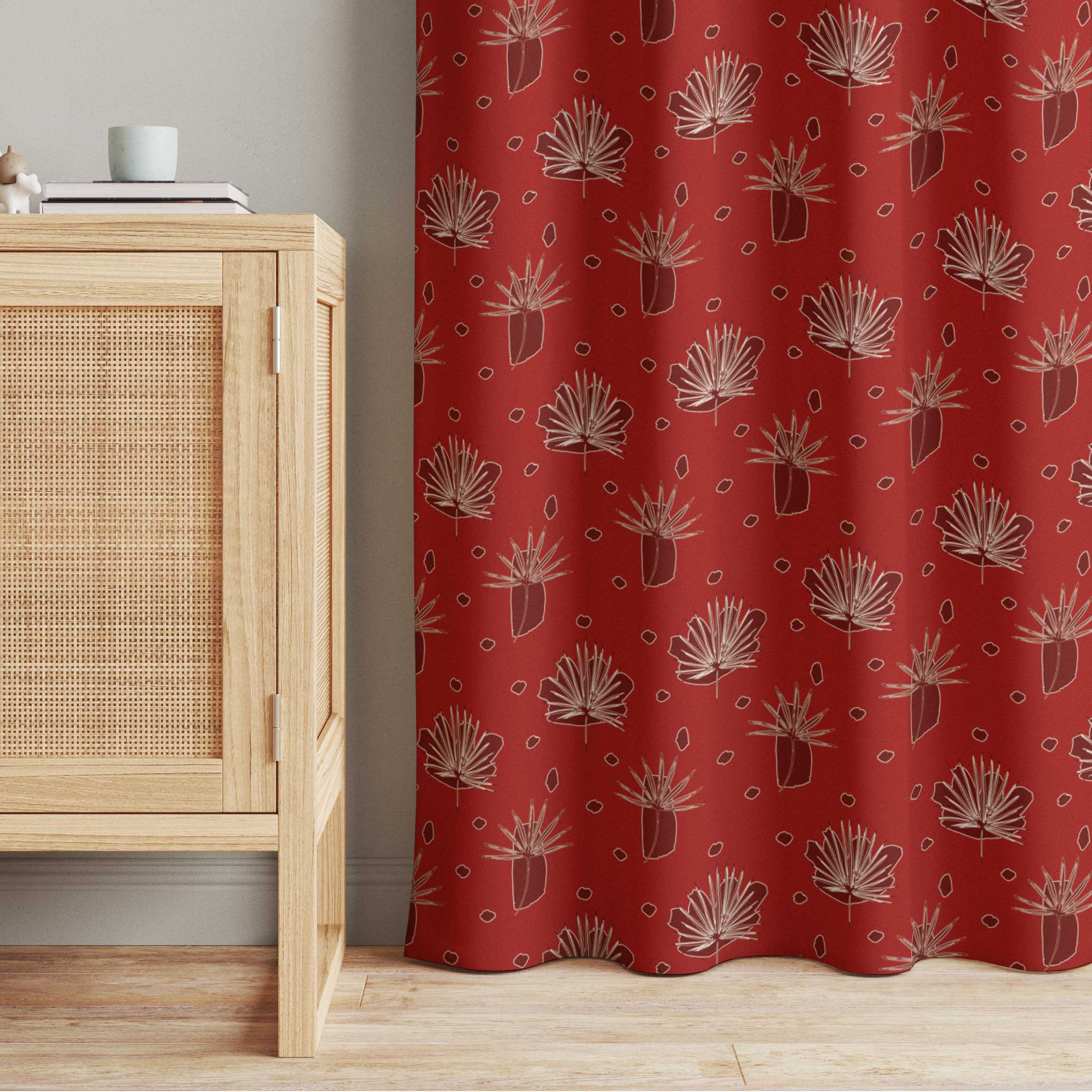 Vorhang Farn Blätter mit Punkten - Rot
