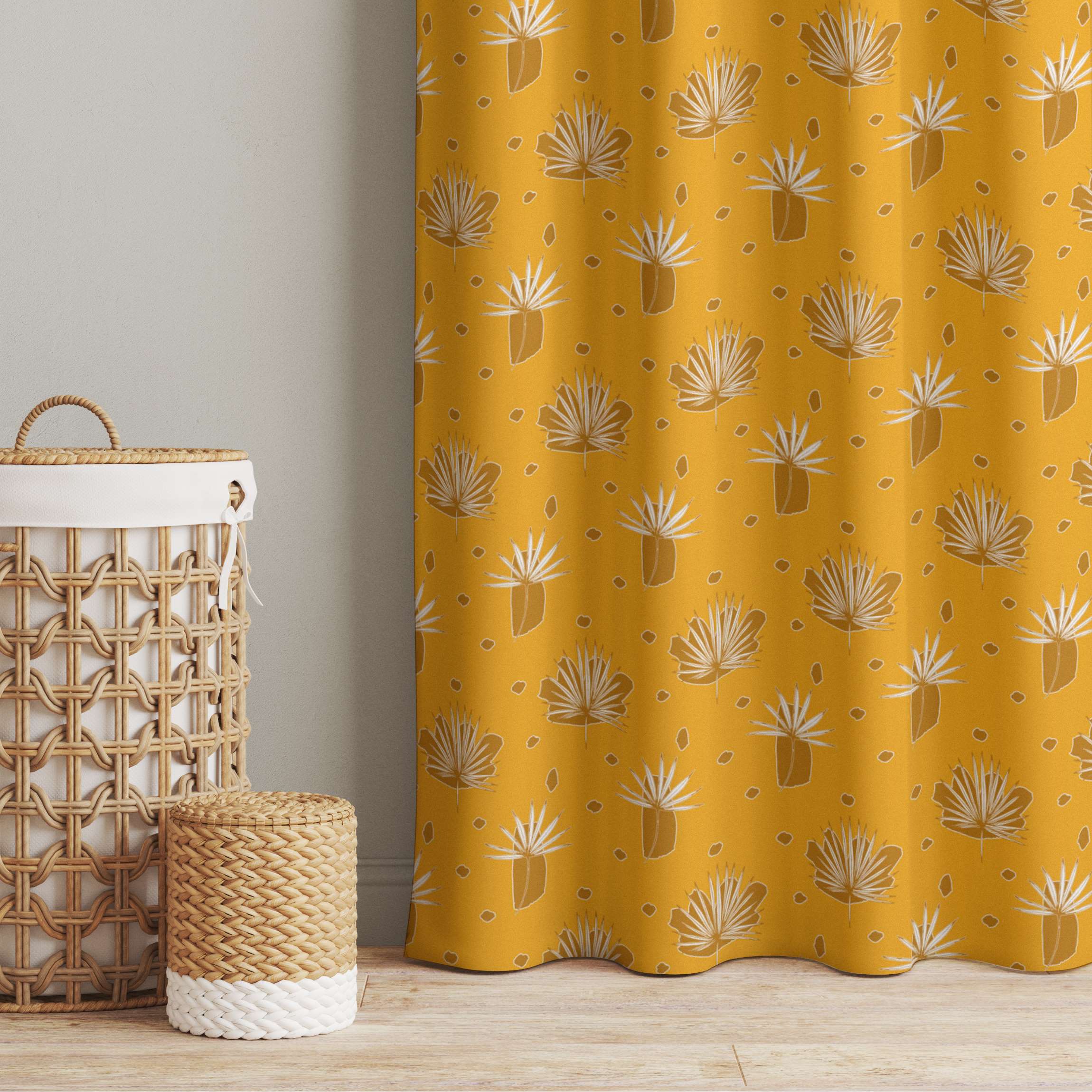 Vorhang Farn Blätter mit Punkten - Warmes Gelb