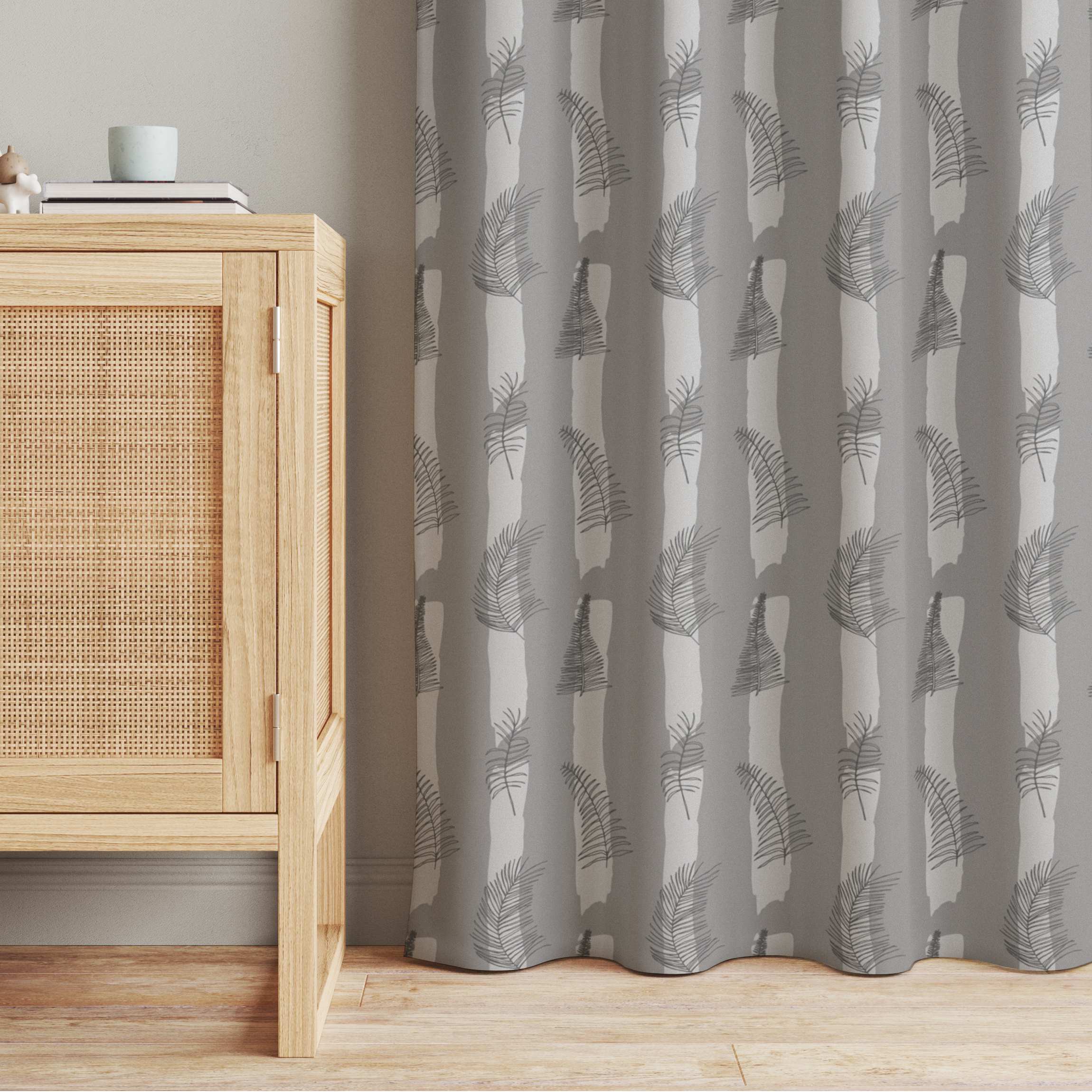 Vorhang Farn Illustration mit Streifen - Grau