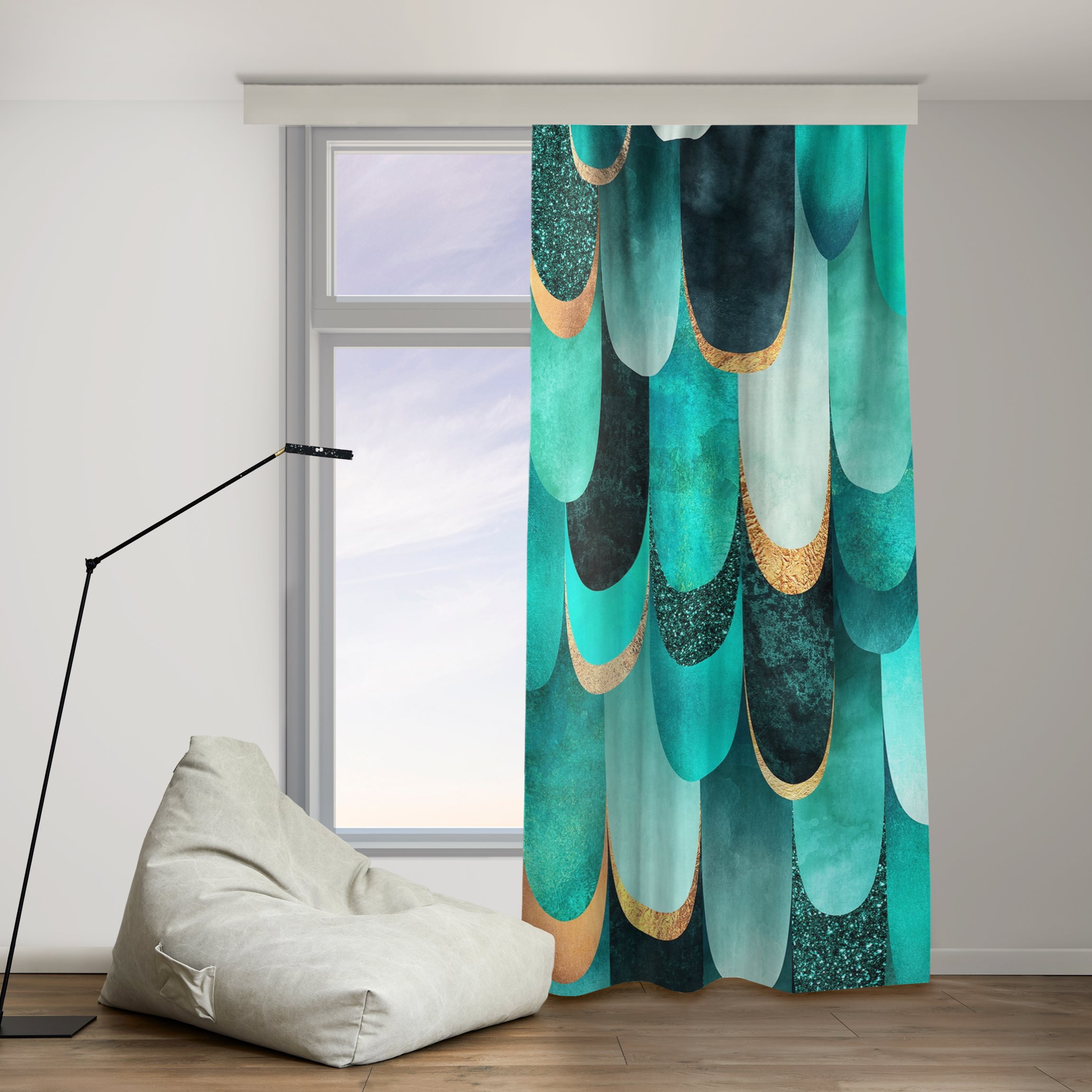 Vorhang Federn Gold Türkis