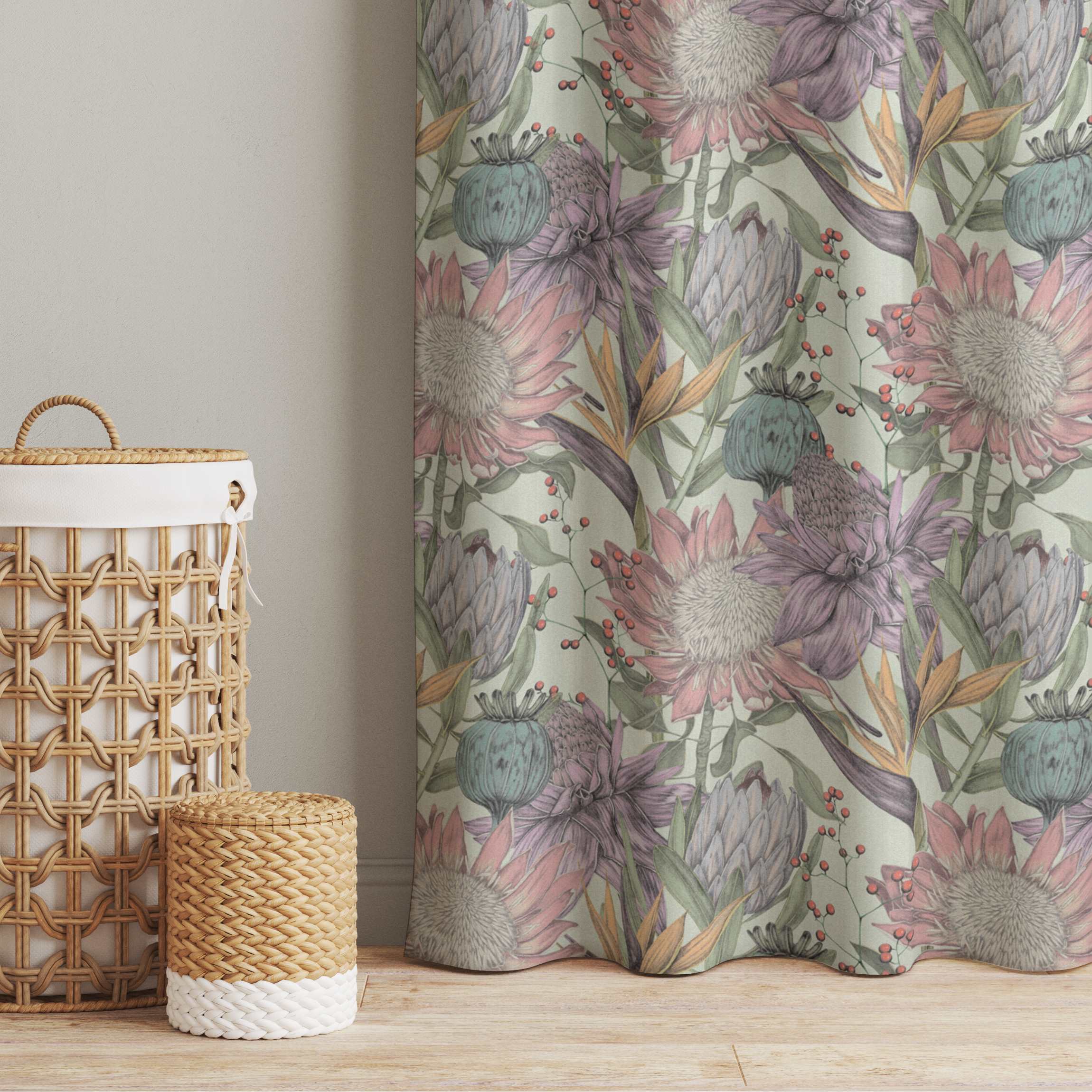 Vorhang Florale Eleganz in Pastell auf Mint XXL