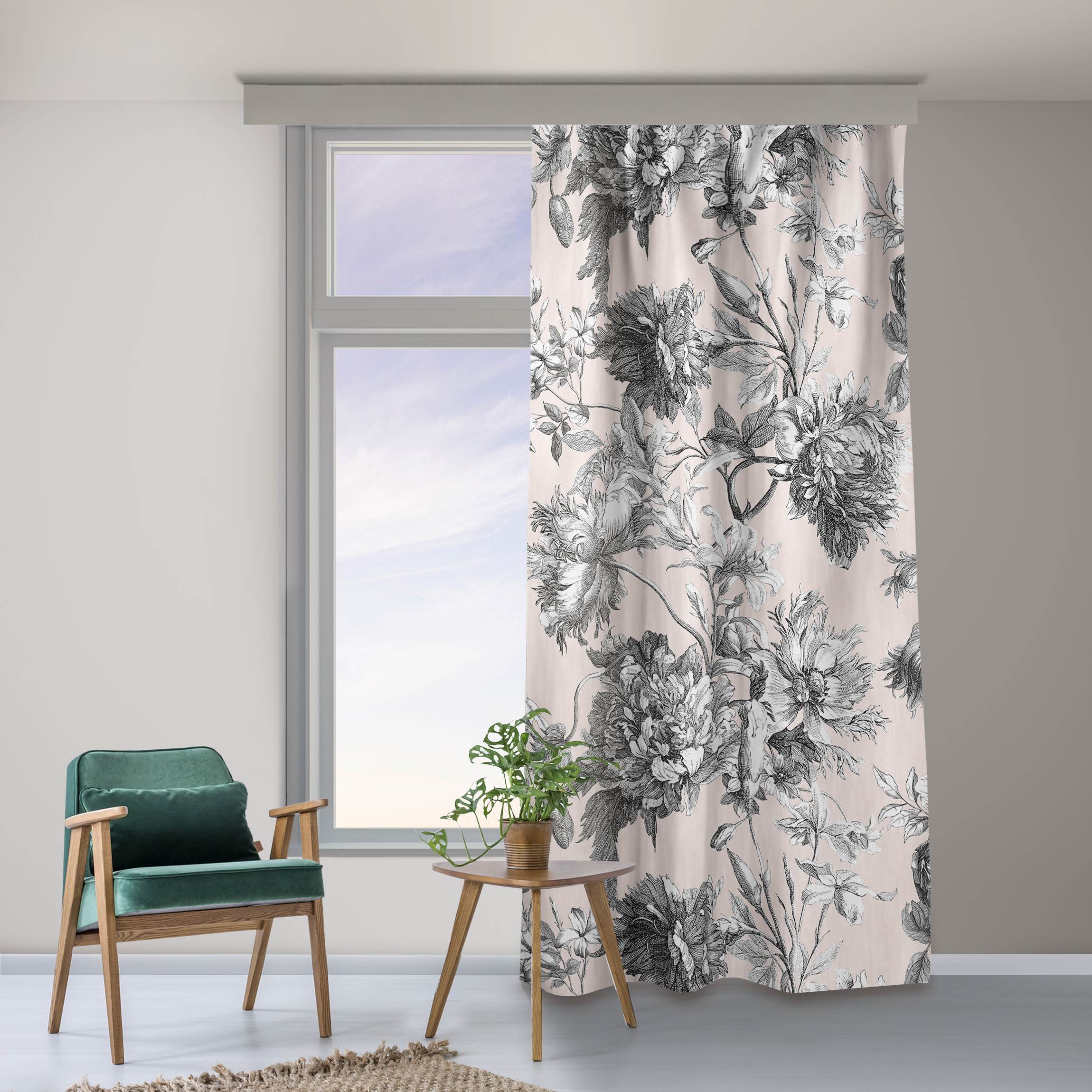 Vorhang Floraler Kupferstich Graubeige