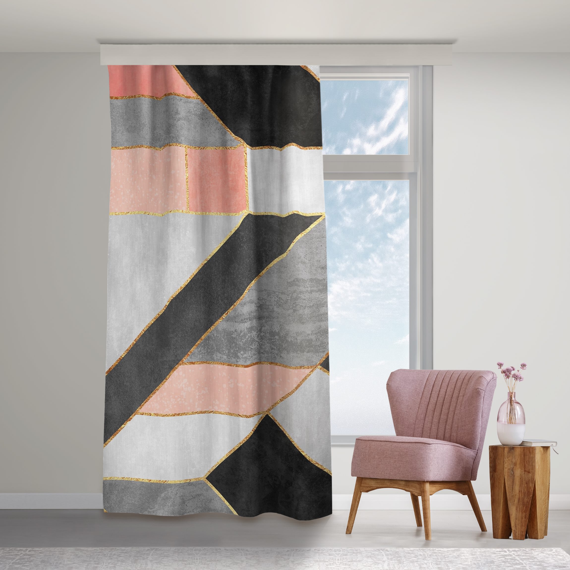Vorhang Geometrie Rosa und Gold