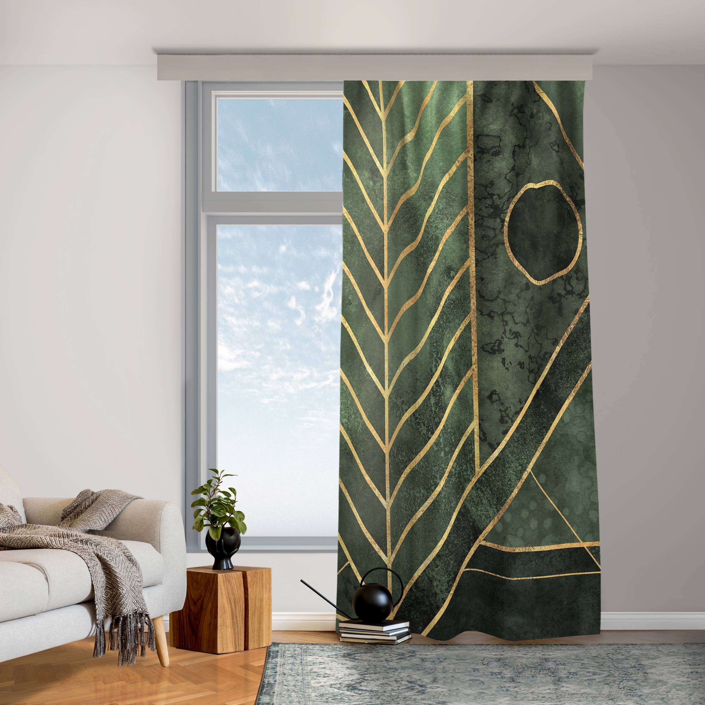 Vorhang Geometrische Formen Smaragd Gold