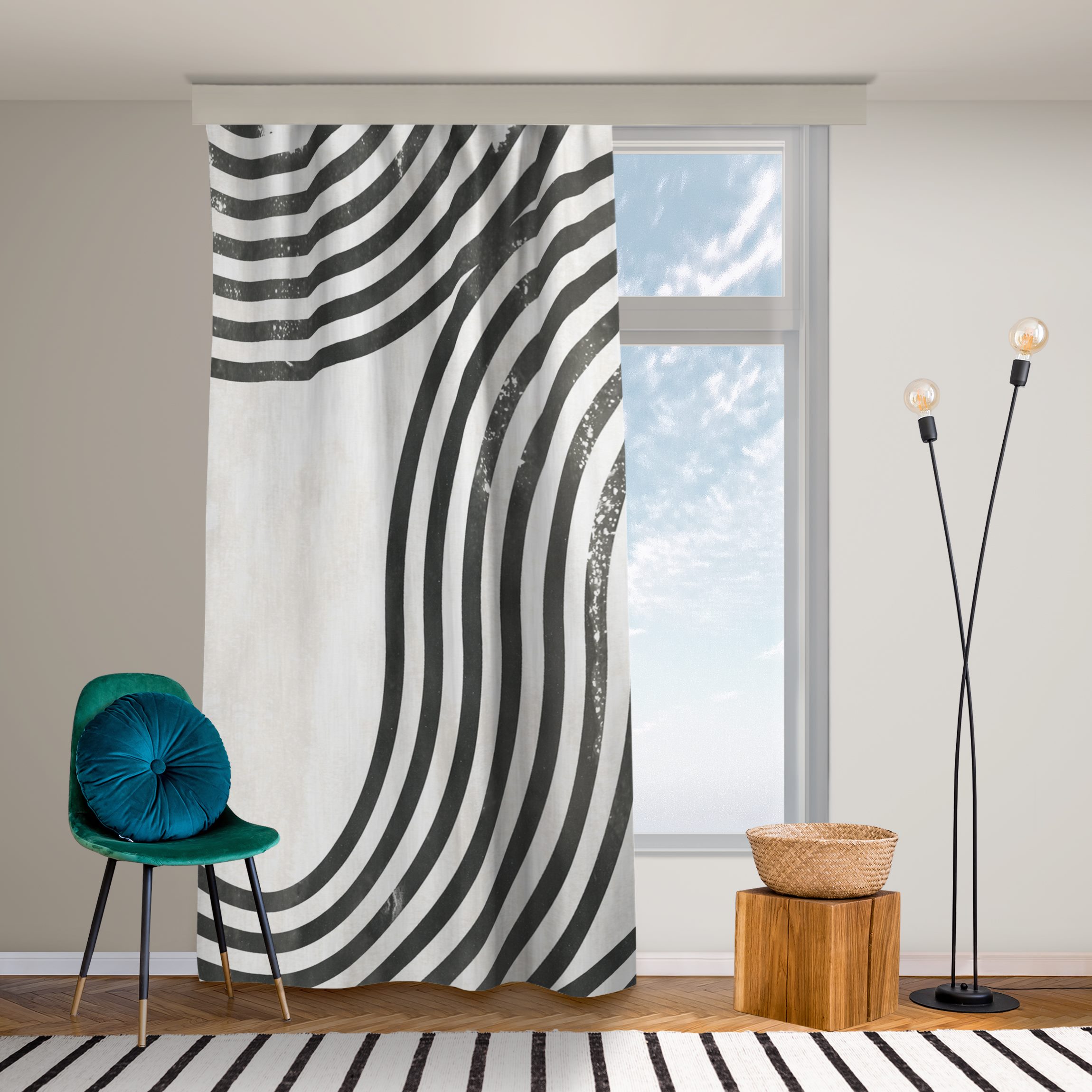 Vorhang Geometrische Wellen Schwarz Weiß II