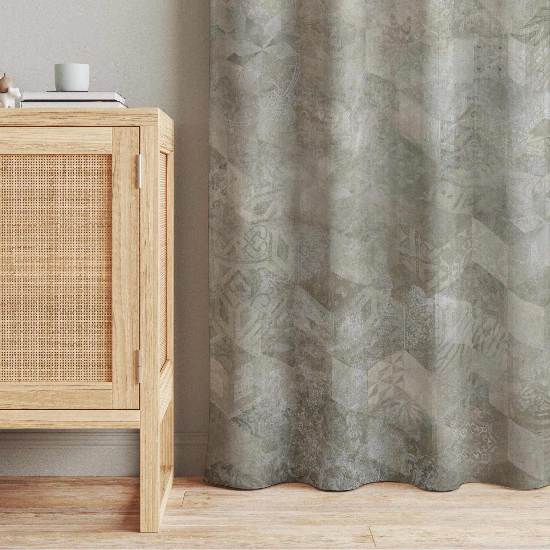 Vorhang Geometrisches Vintage Muster mit Ornamenten Beige