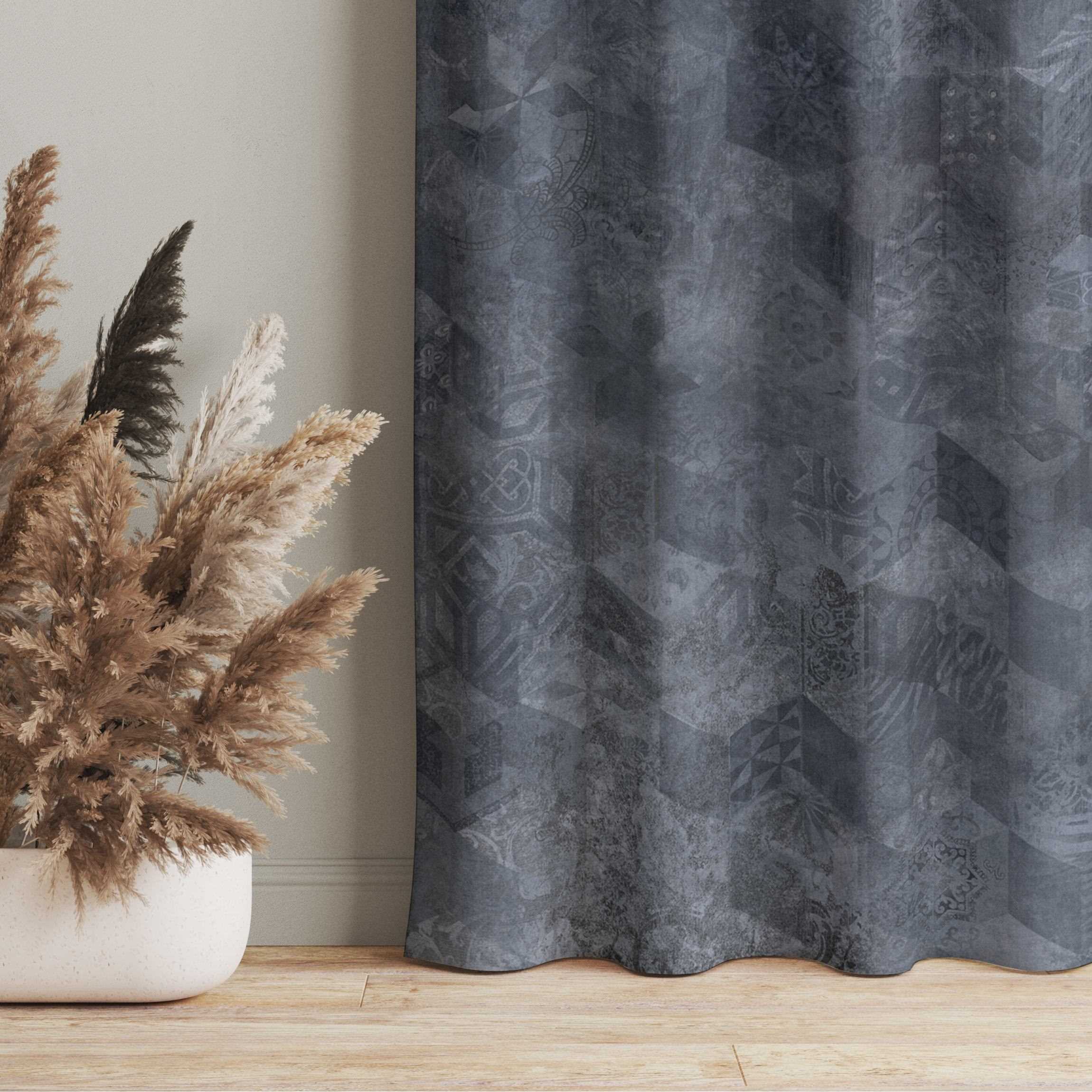 Vorhang Geometrisches Vintage Muster mit Ornamenten Blau