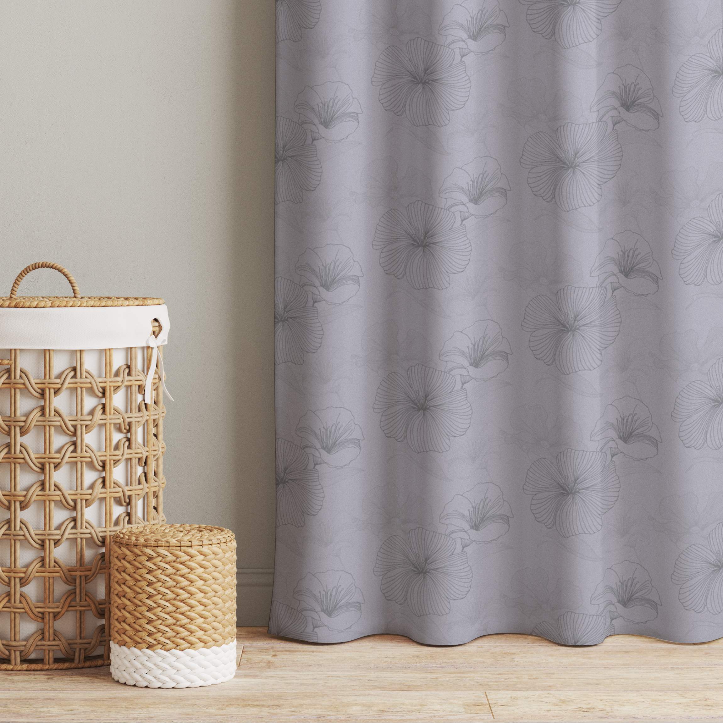 Vorhang Geranium Muster - Pastell graues Violett