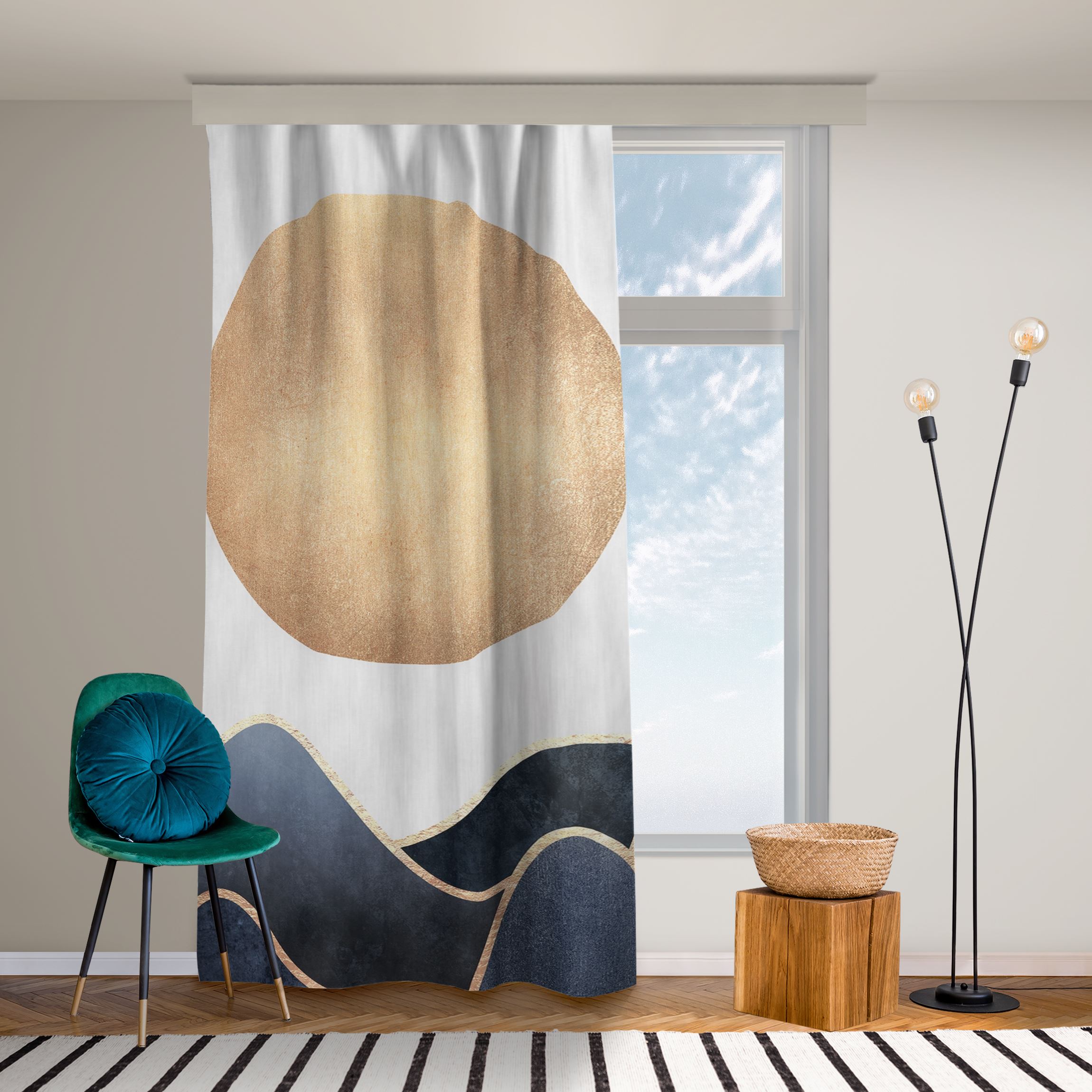 Vorhang Goldene Sonne blaue Wellen