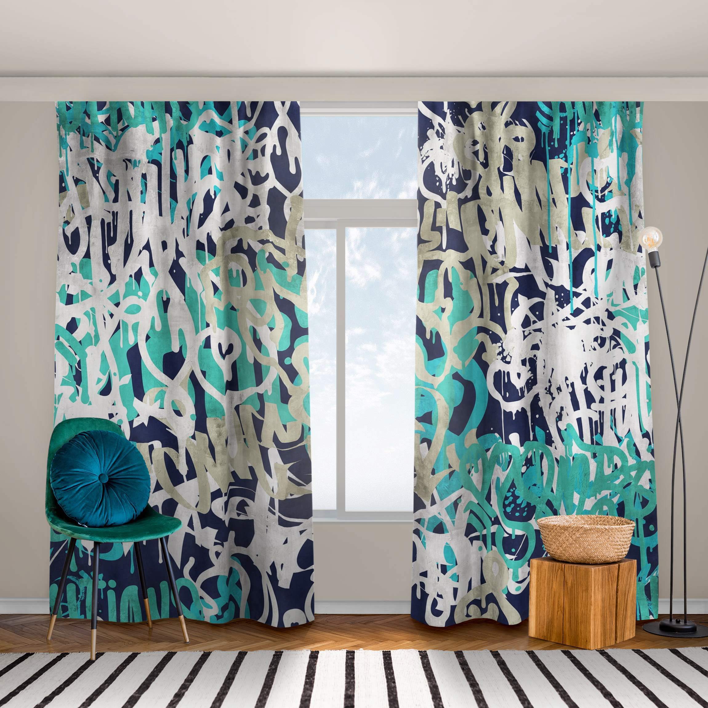 Vorhang Graffiti Art Tagged Wall Türkis