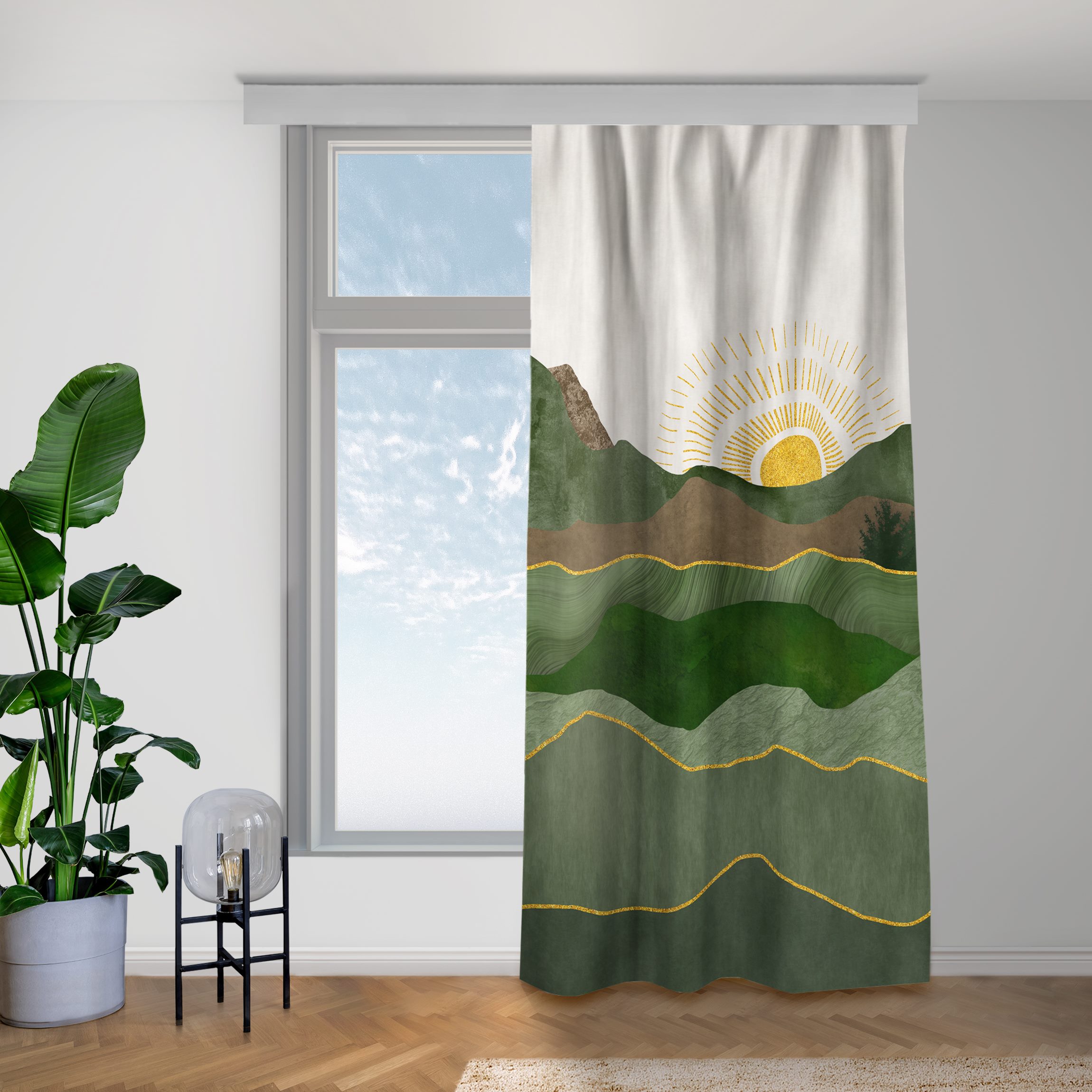 Vorhang Grafische Landschaft mit Sonne