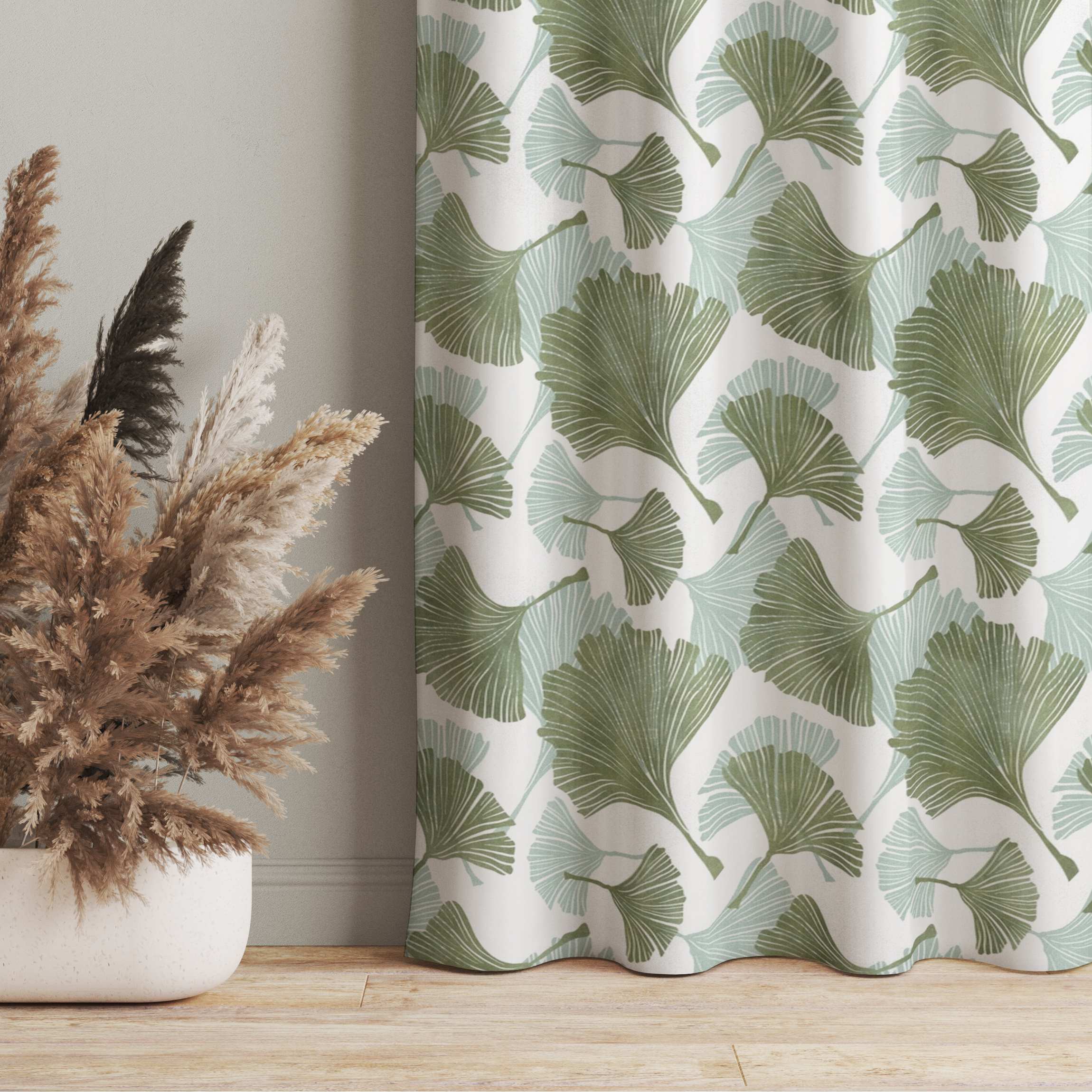 Vorhang Großer Ginkgoblätterregen in Grün