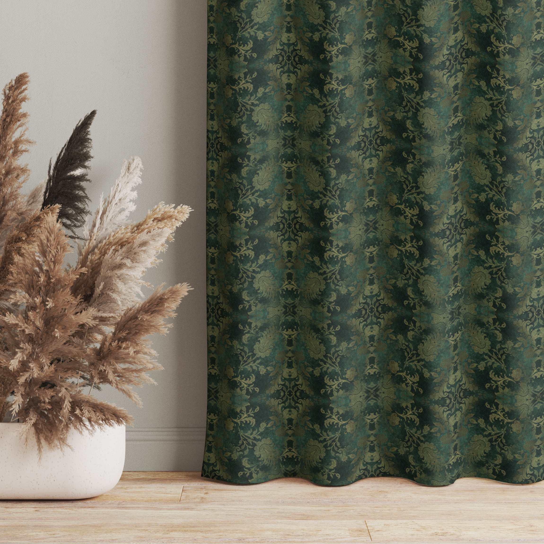 Vorhang Grüne Barock Ornamente