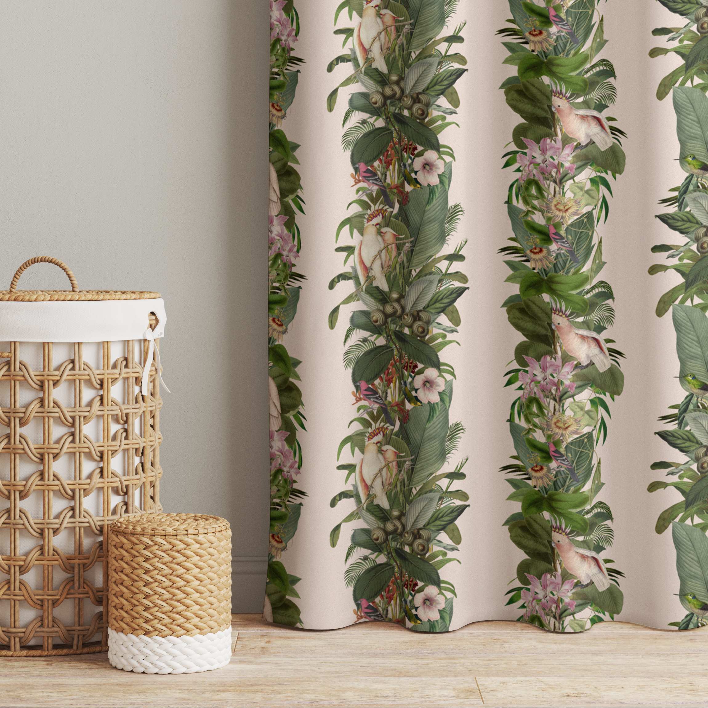 Vorhang Kakadu in Grün auf Rosé