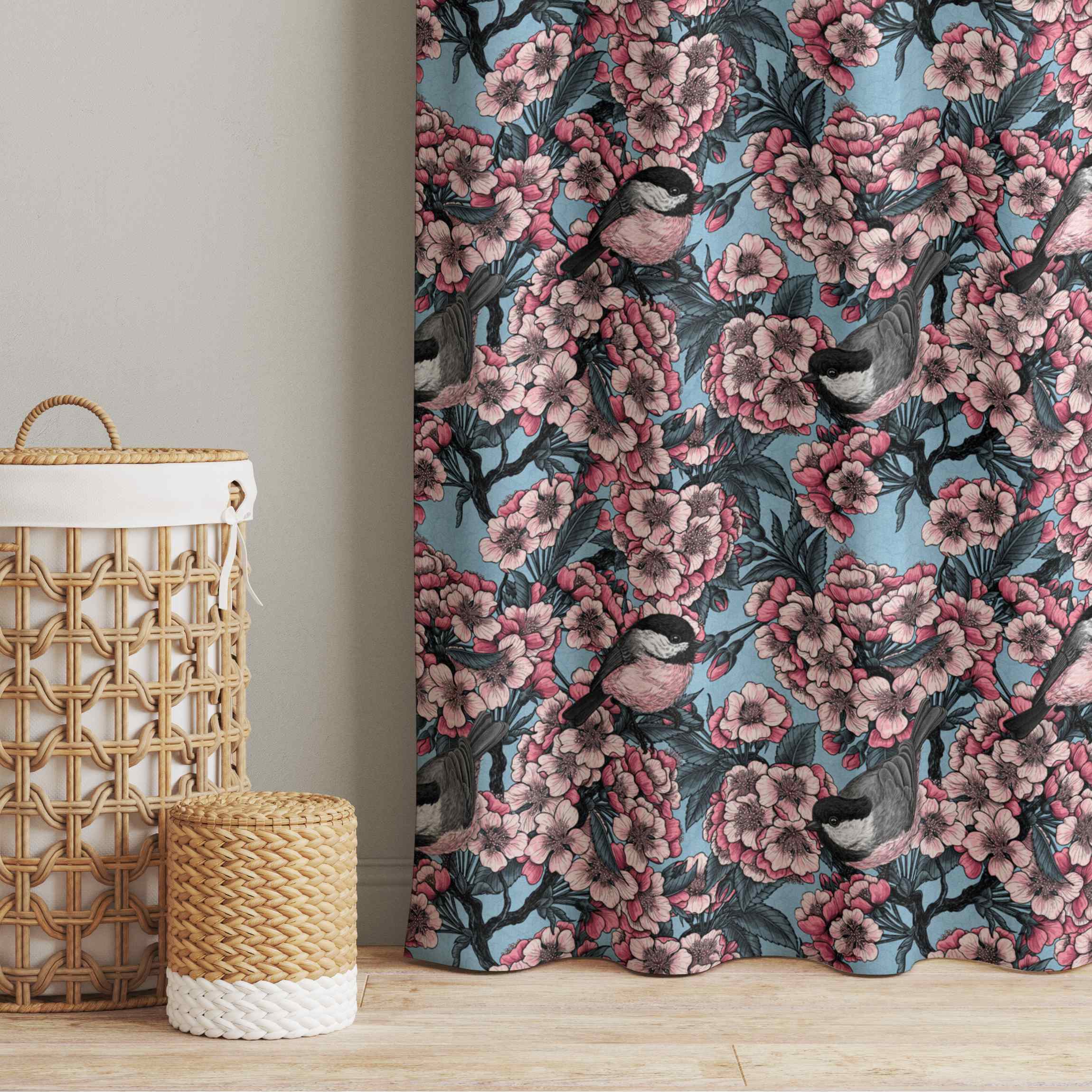 Vorhang Kirschblüten und Vögel