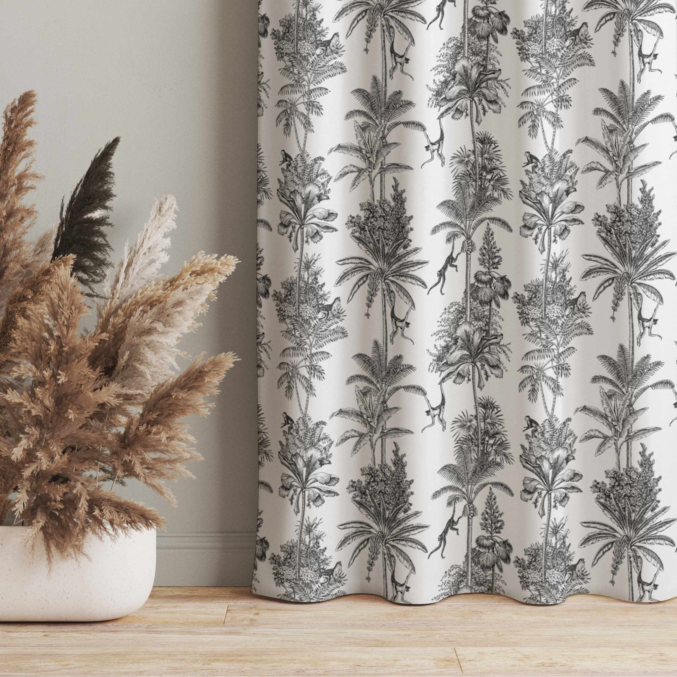 Vorhang Kupferstichanmutung - Affen in Schwarz