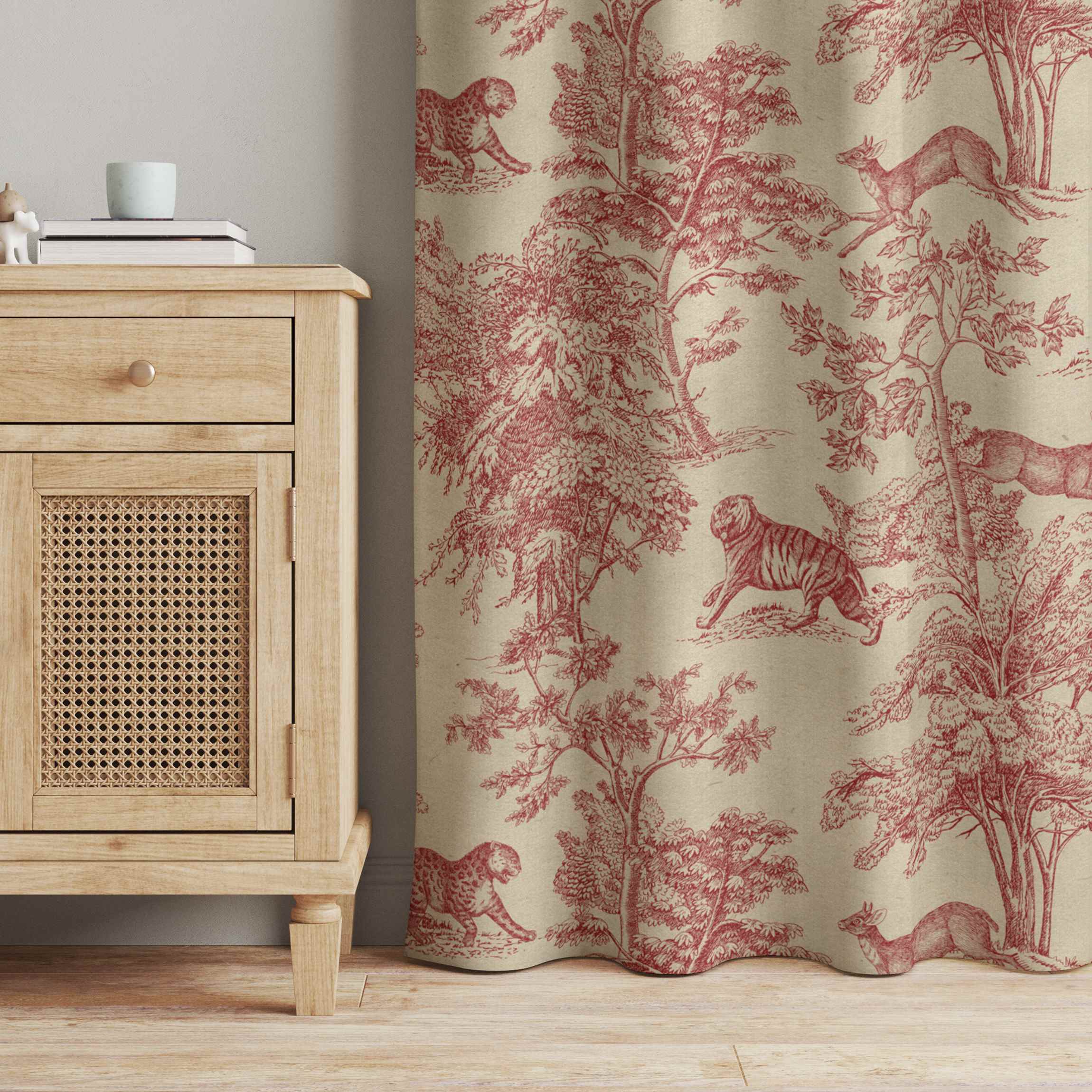 Vorhang Kupferstichanmutung - Jaguar mit Reh auf Naturpapier