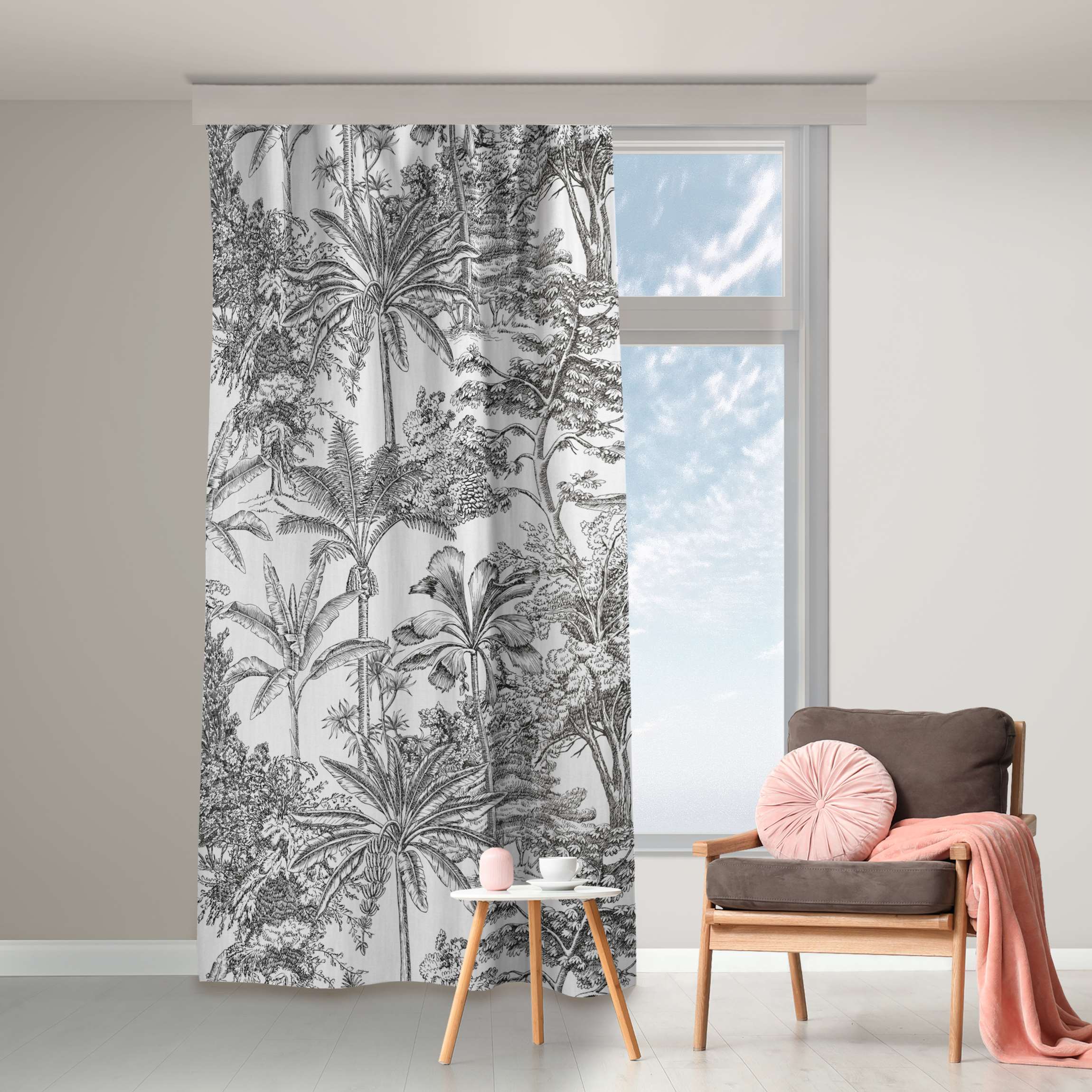 Vorhang Kupferstichanmutung - Tropische Palmen