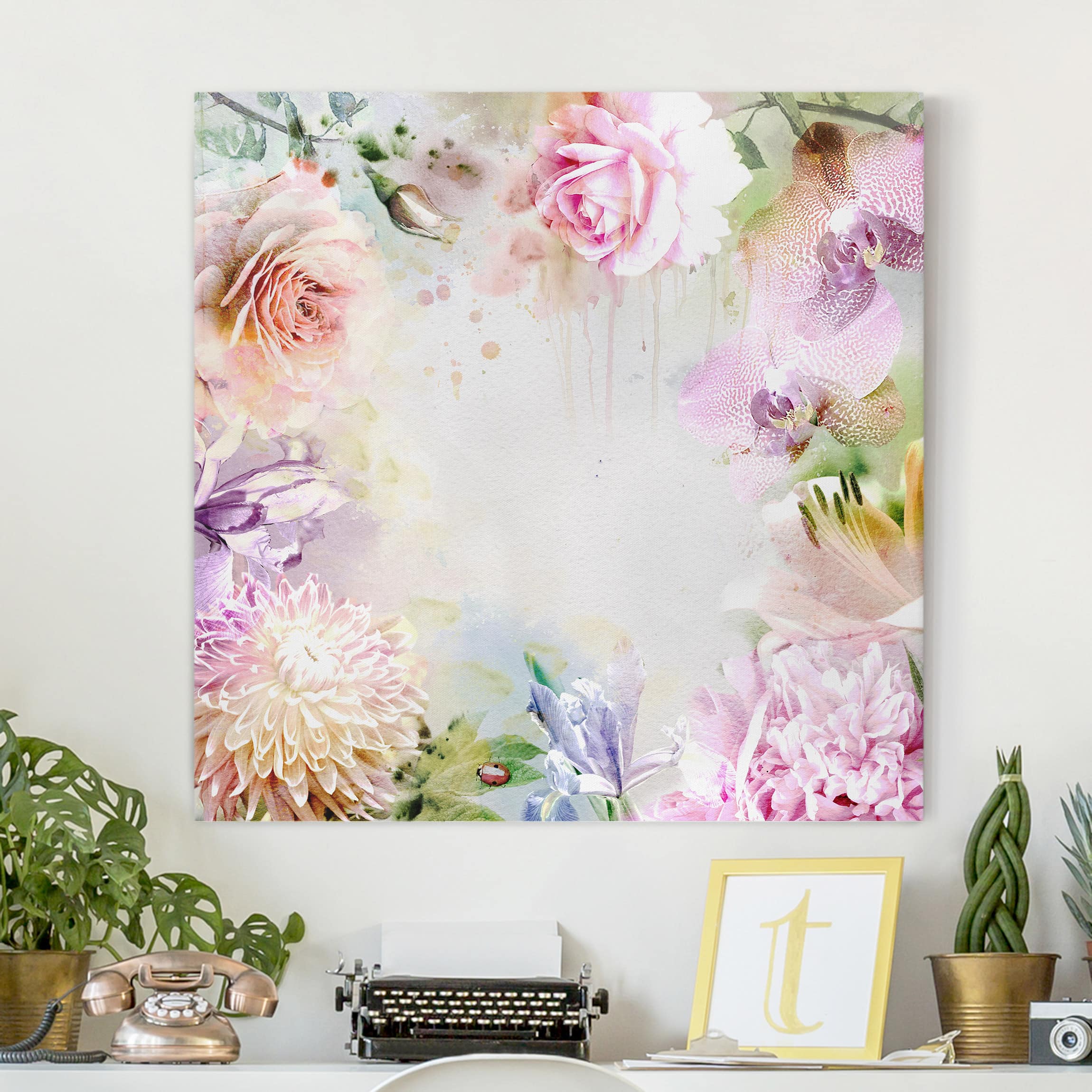 Leinwandbild Blumen Aquarell Blütenmix Pastell