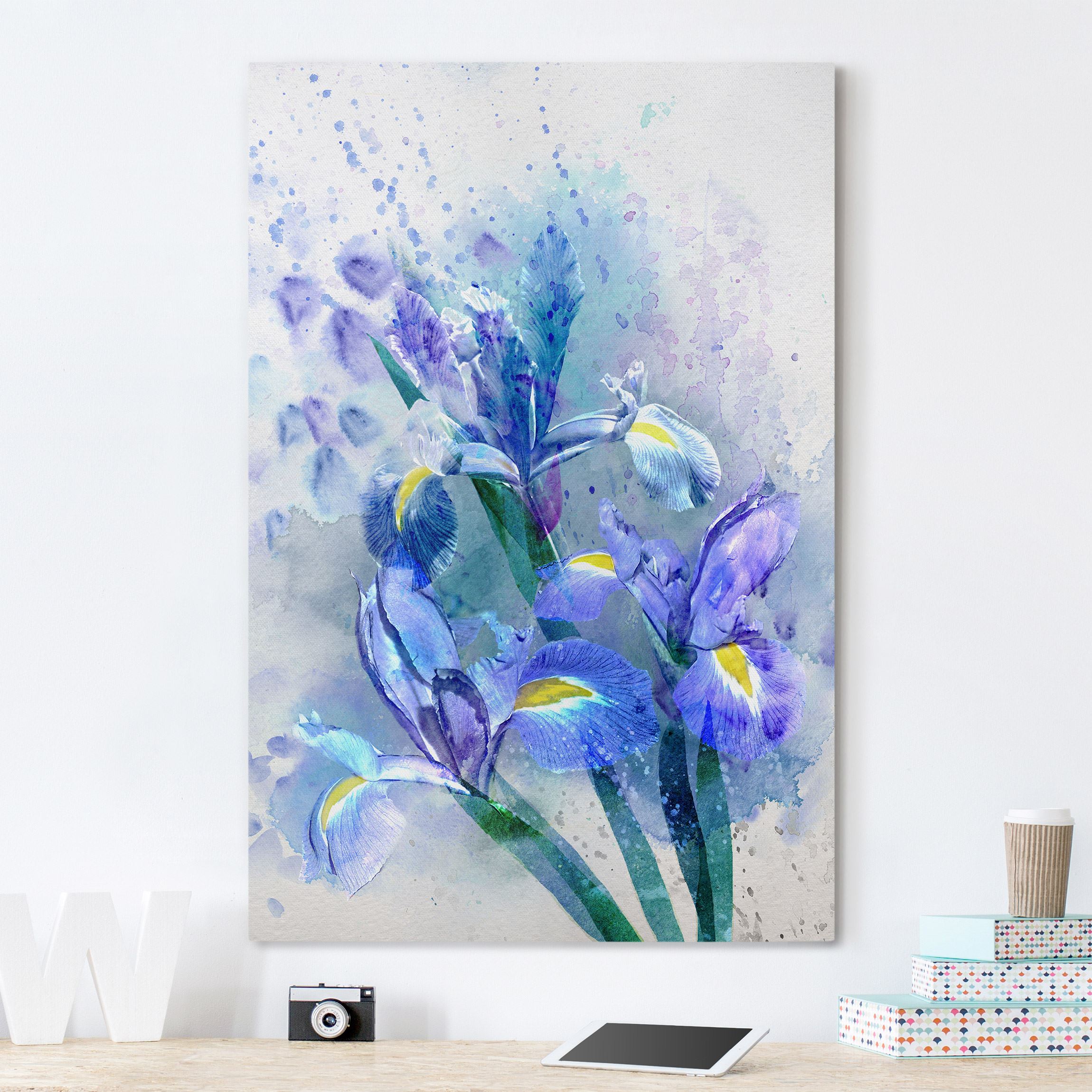 Leinwandbild - Hochformat Aquarell Blumen Iris