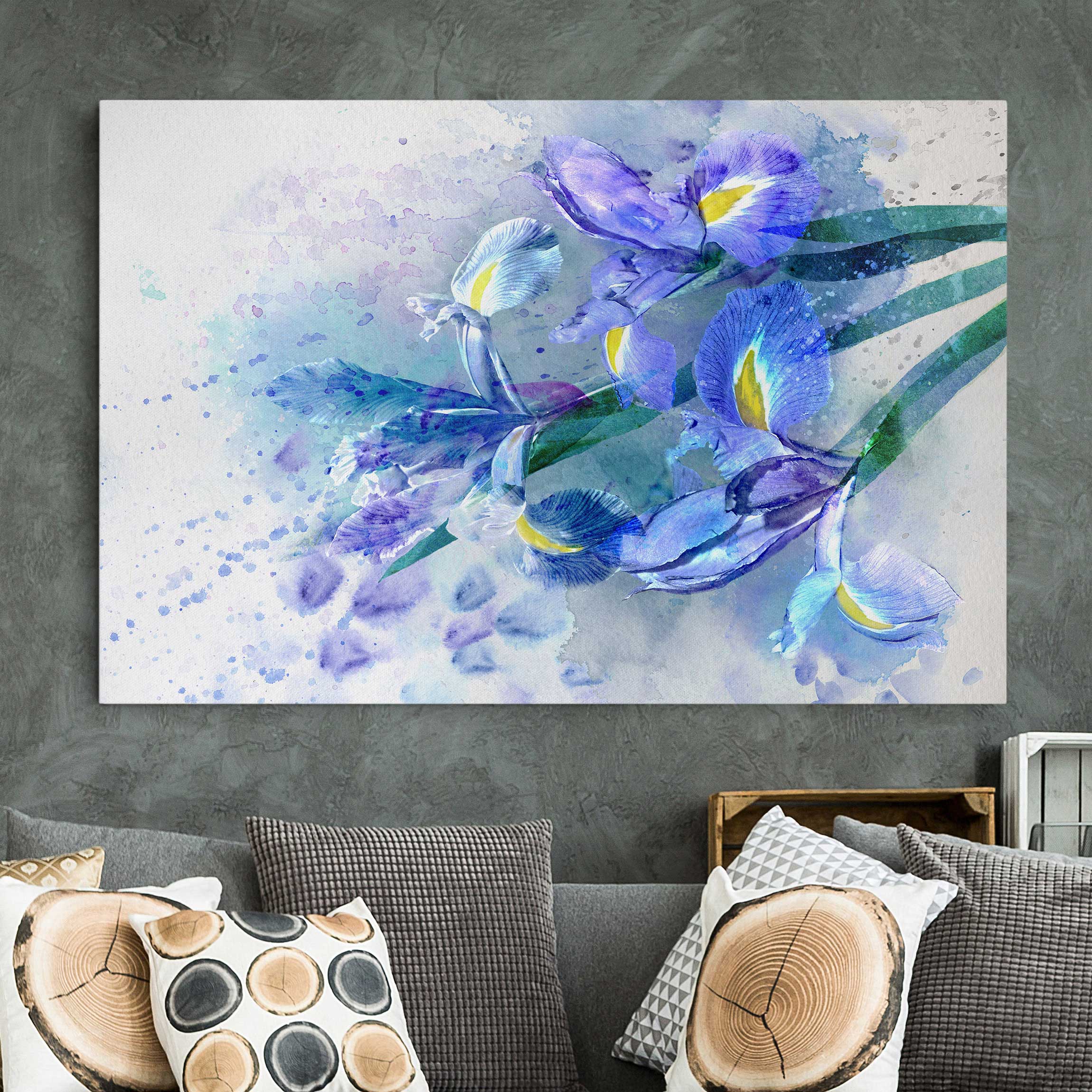 Leinwandbild - Querformat Aquarell Blumen Iris