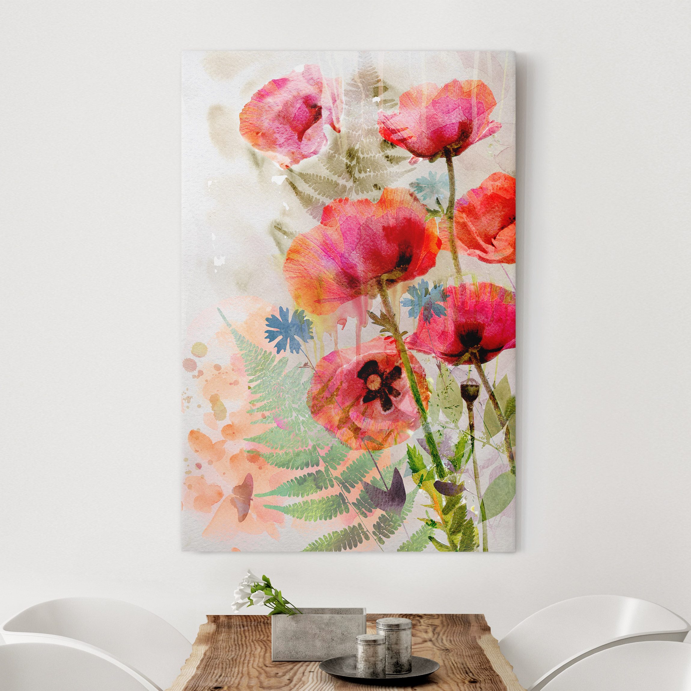 Leinwandbild - Hochformat Aquarell Blumen Mohn