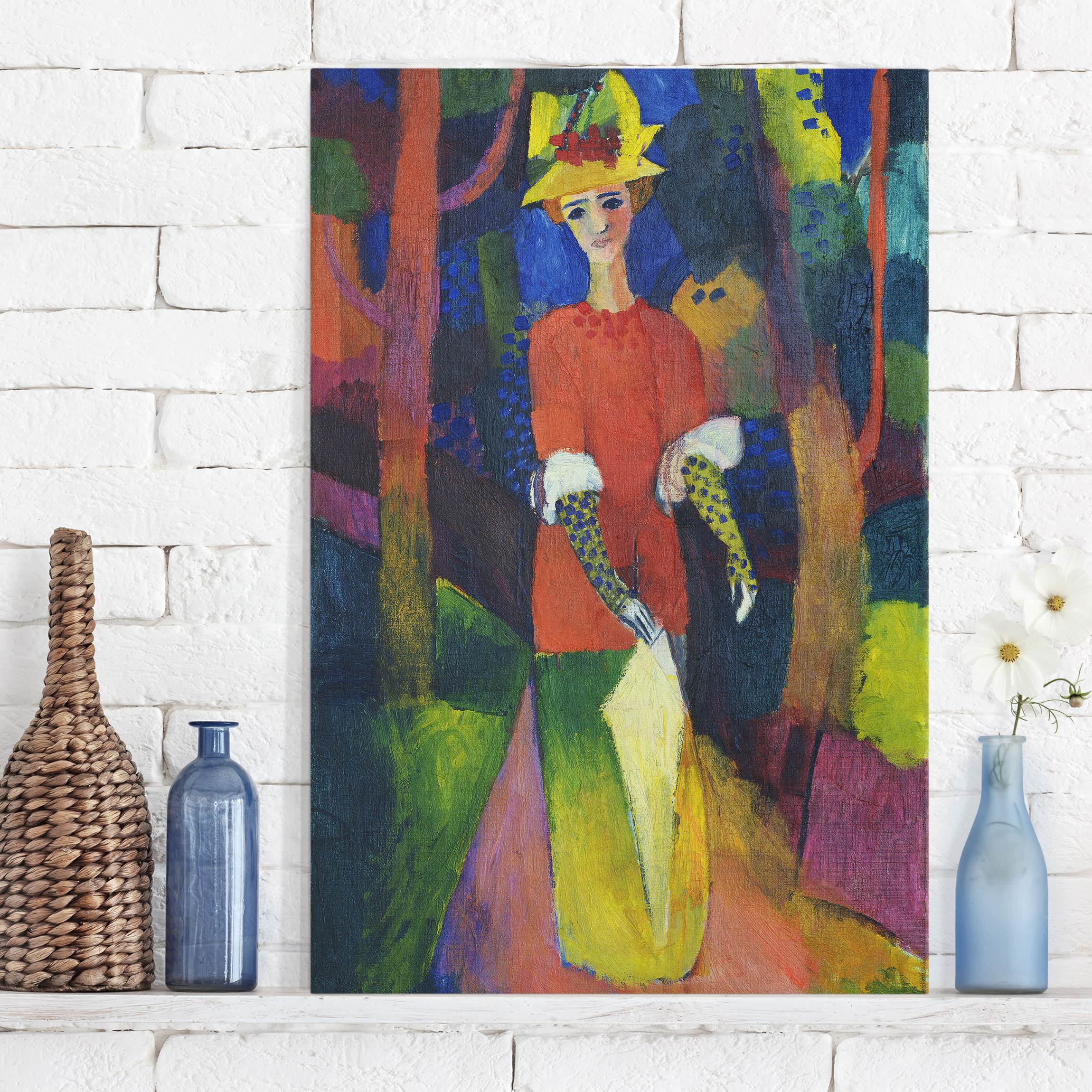 Leinwandbild - Hochformat August Macke - Dame im Park