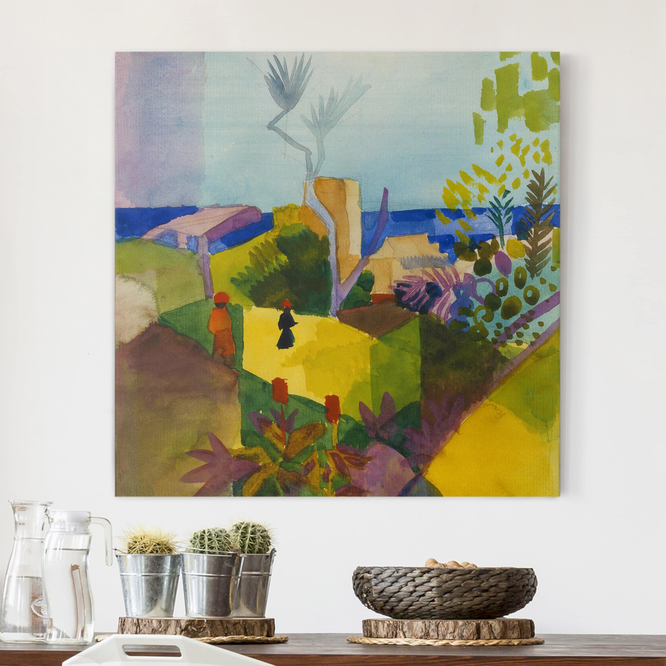 Leinwandbild - Quadrat August Macke - Landschaft am Meer