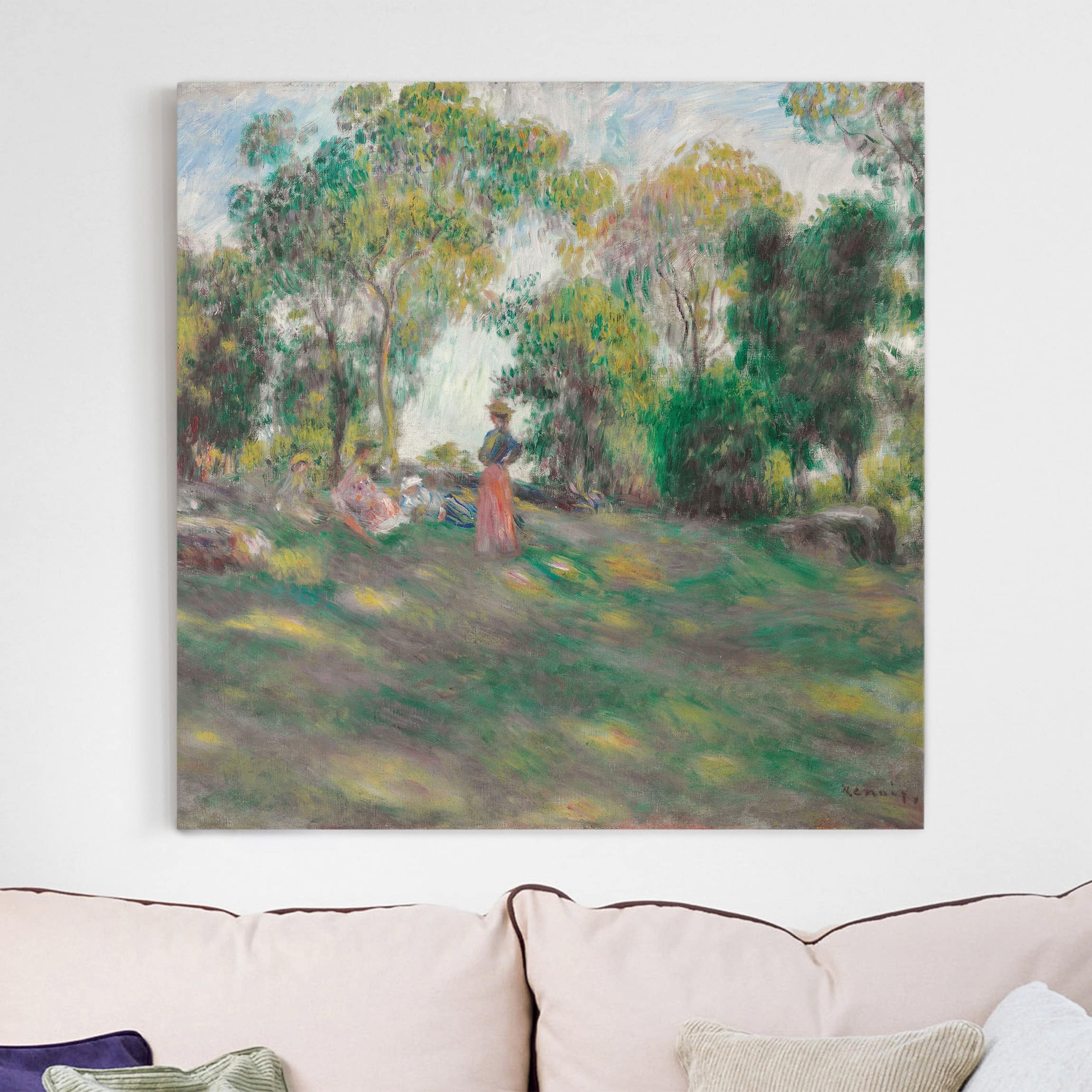 Leinwandbild - Quadrat Auguste Renoir - Landschaft mit Figuren