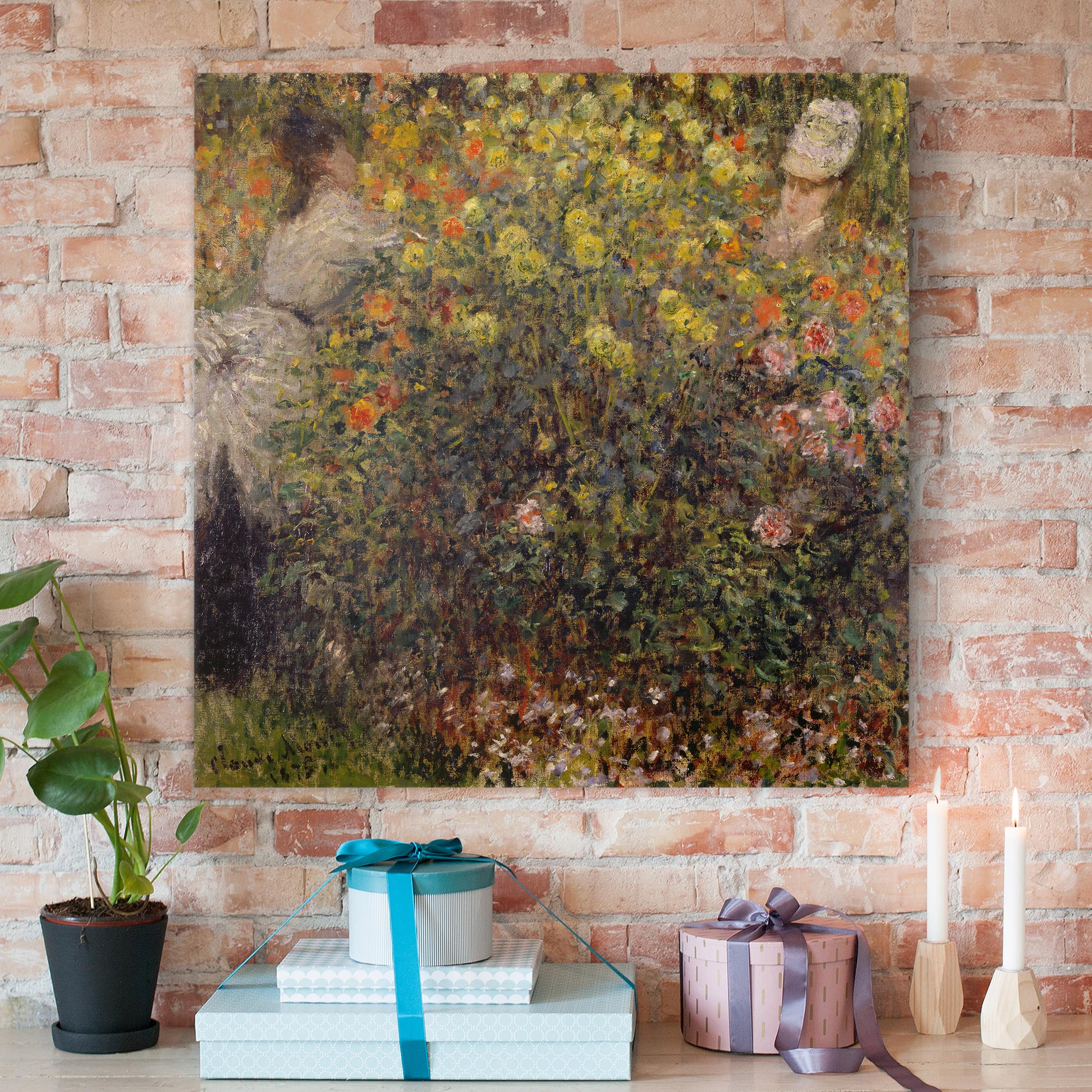 Leinwandbild - Quadrat Claude Monet - Blumengarten