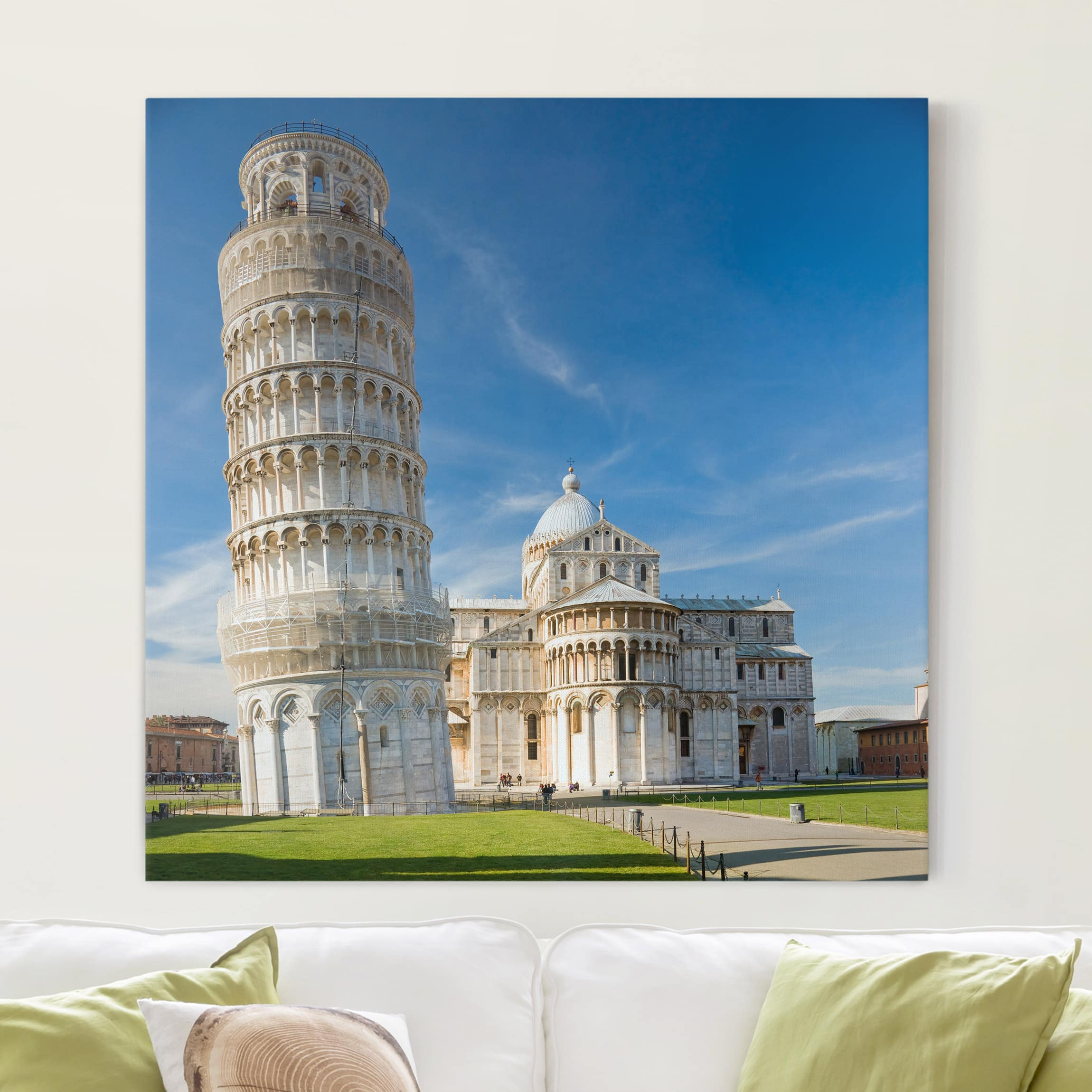 Leinwandbild - Quadrat Der schiefe Turm von Pisa