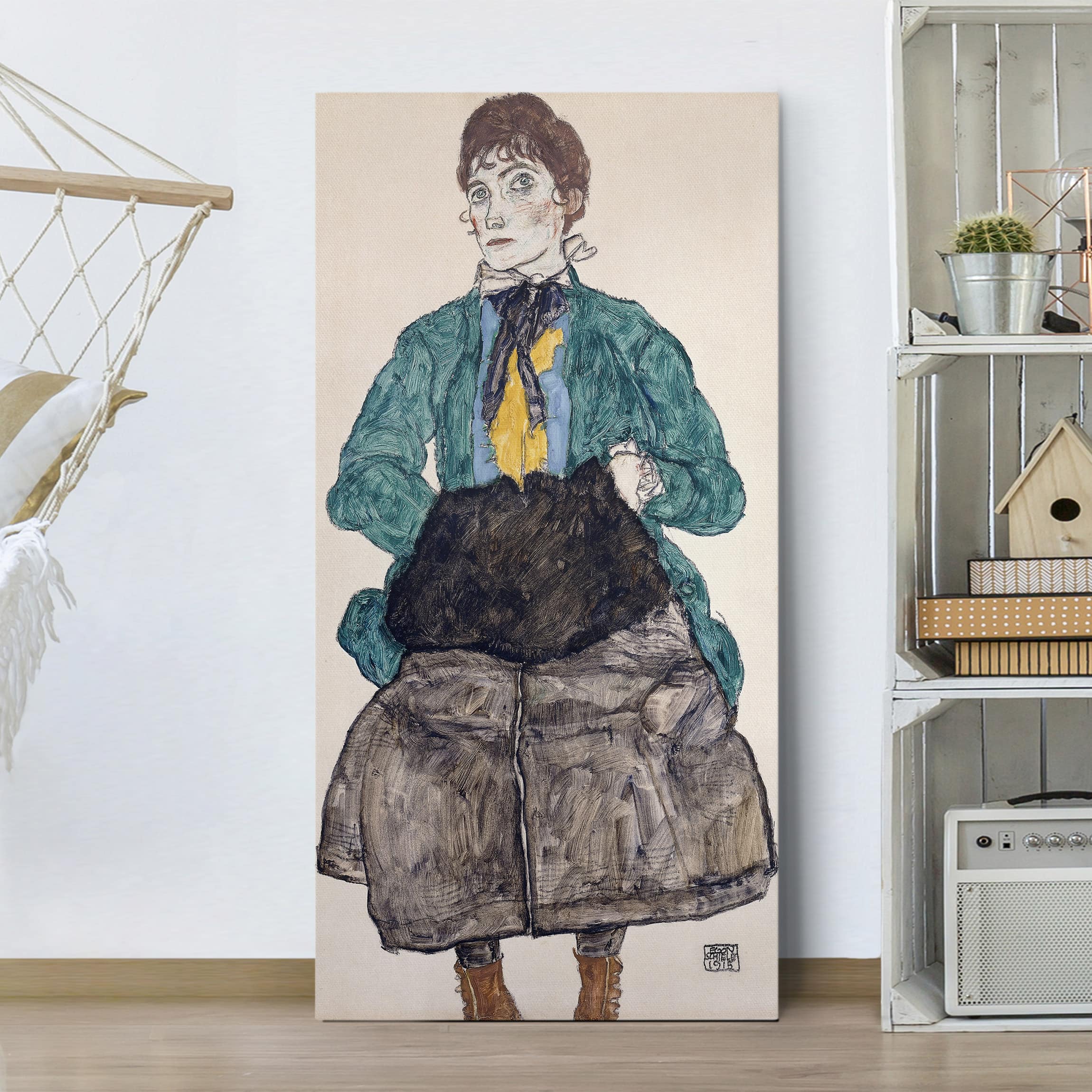 Leinwandbild - Hochformat Egon Schiele - Frau in grüner Bluse