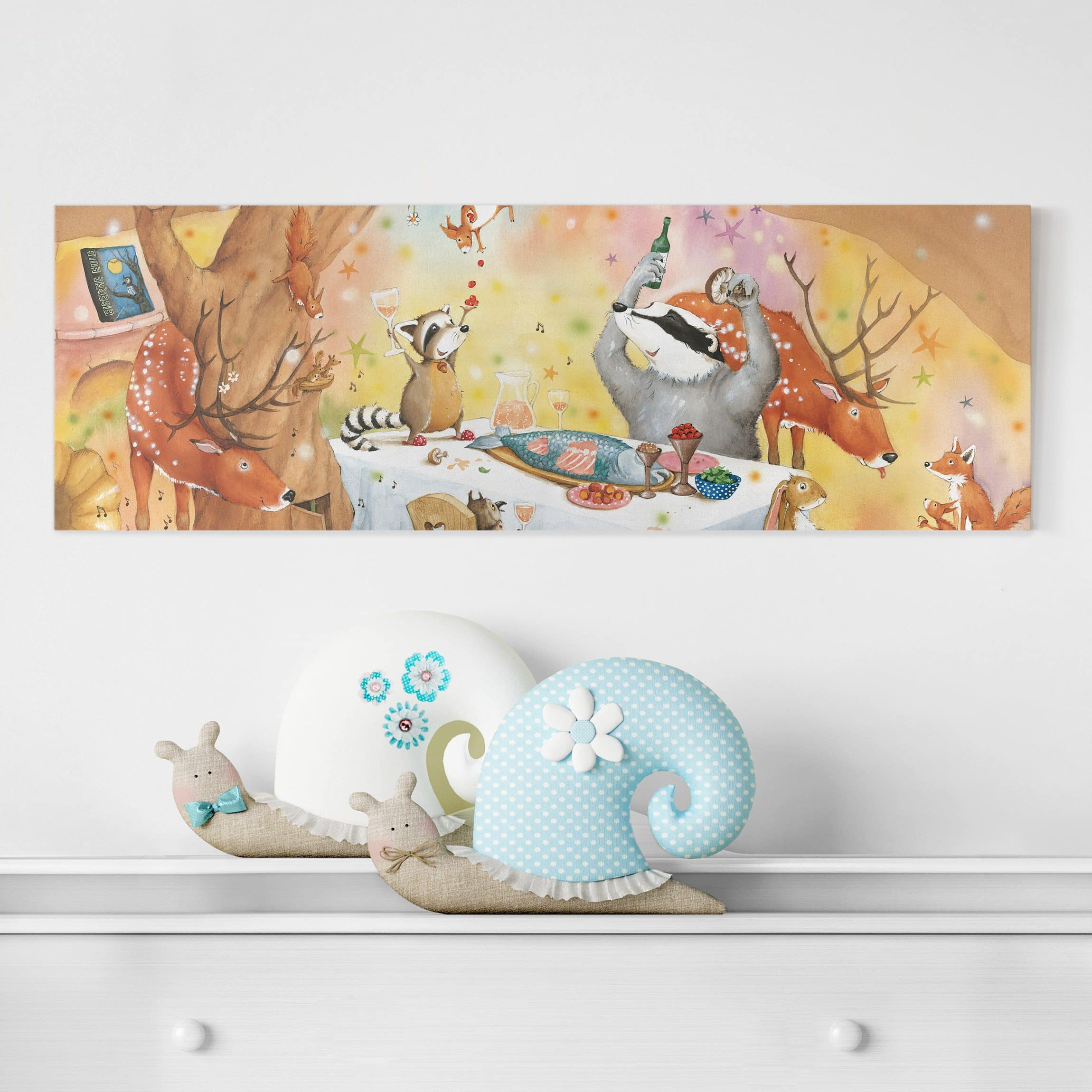 Leinwandbild Kinderzimmer Wassili Waschbär - Ein Festmahl für Wassili und Sibelius