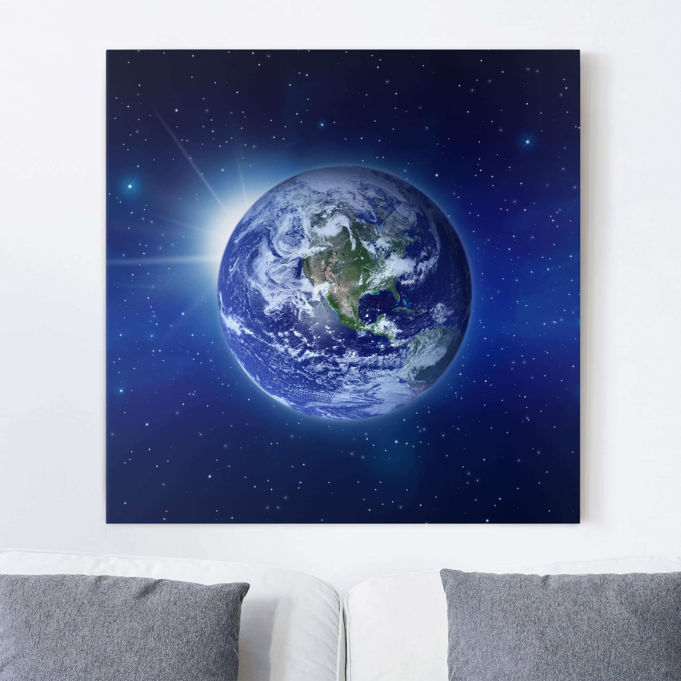 Leinwandbild - Quadrat Erde im Weltall