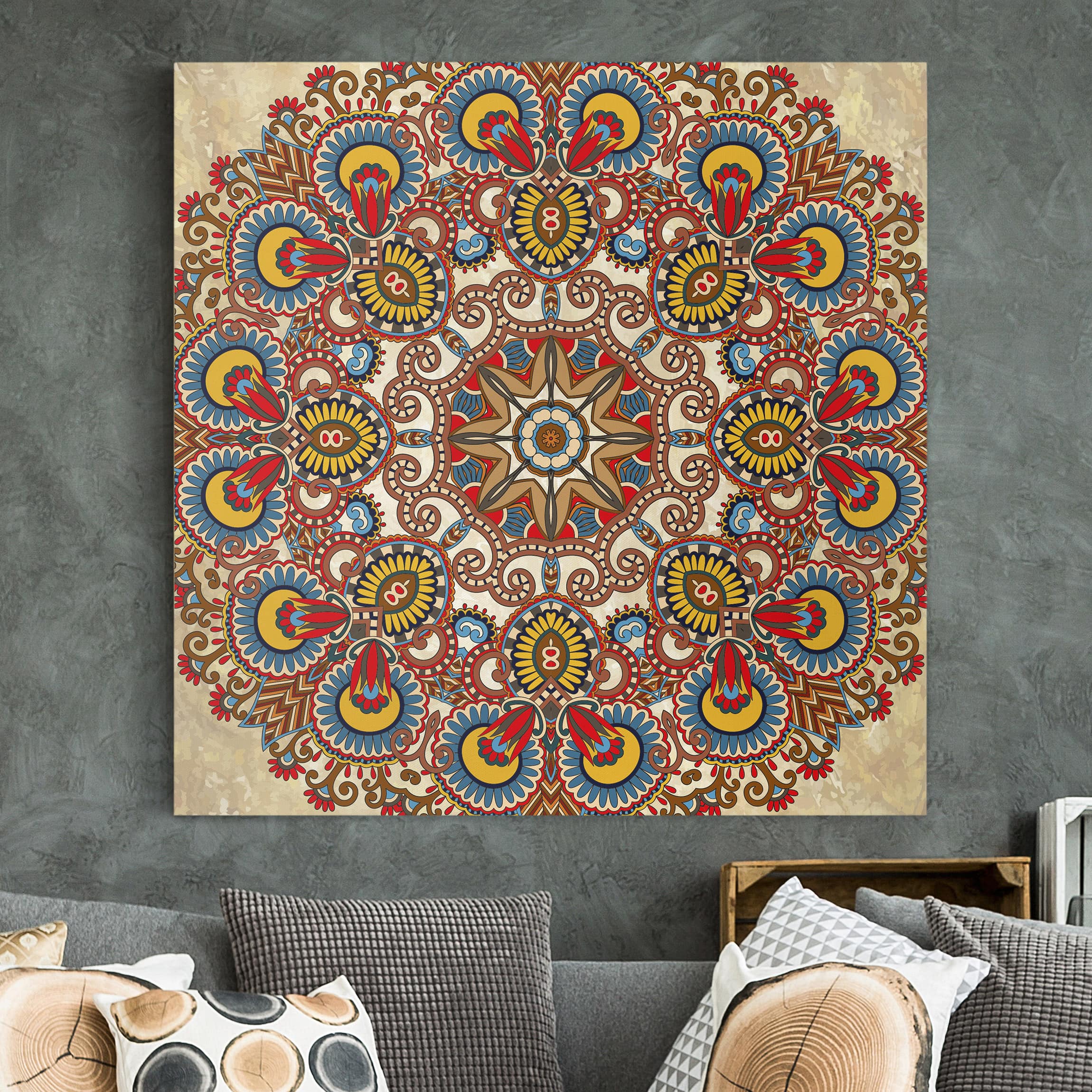 Leinwandbild - Quadrat Farbiges Mandala