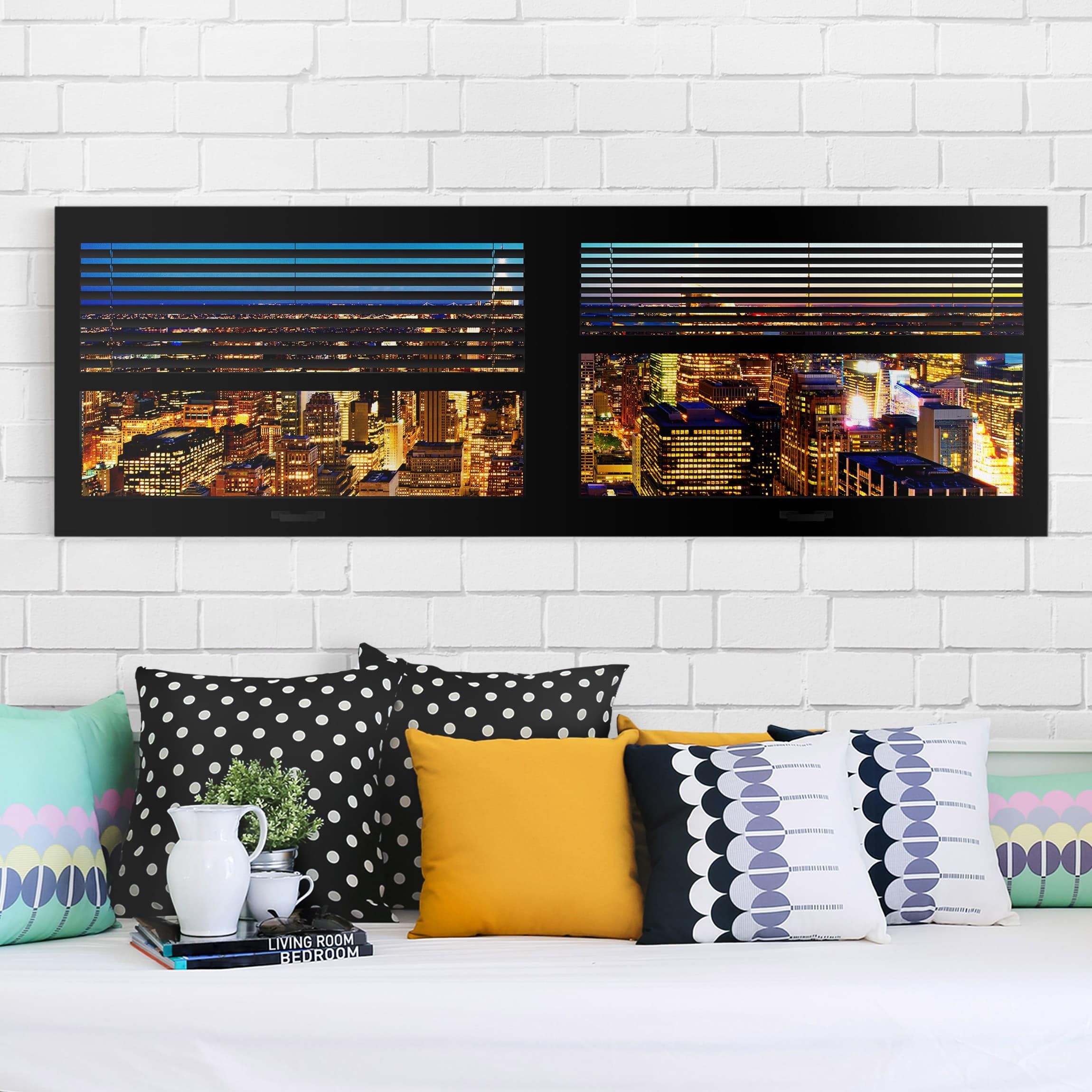 Leinwandbild New York Fensterblick Jalousie - New York bei Nacht