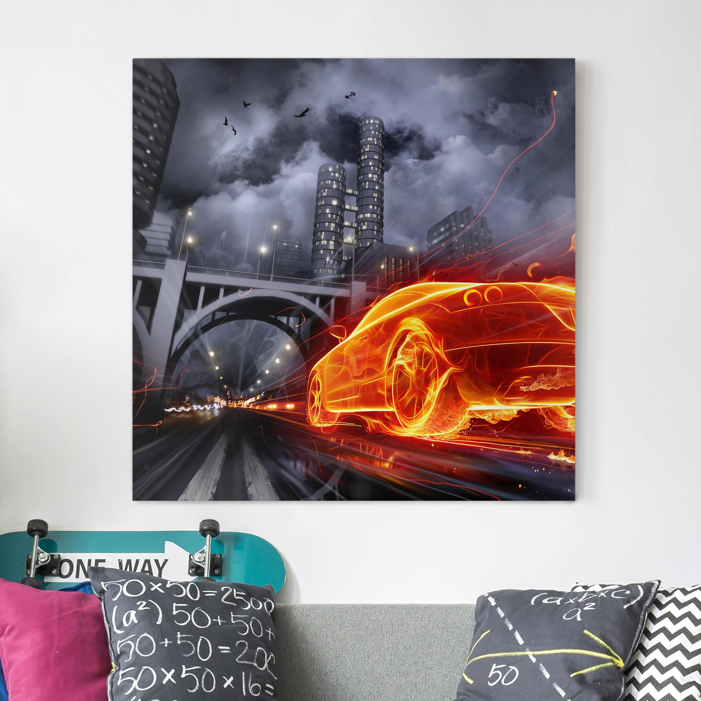 Leinwandbild - Quadrat Feuerauto