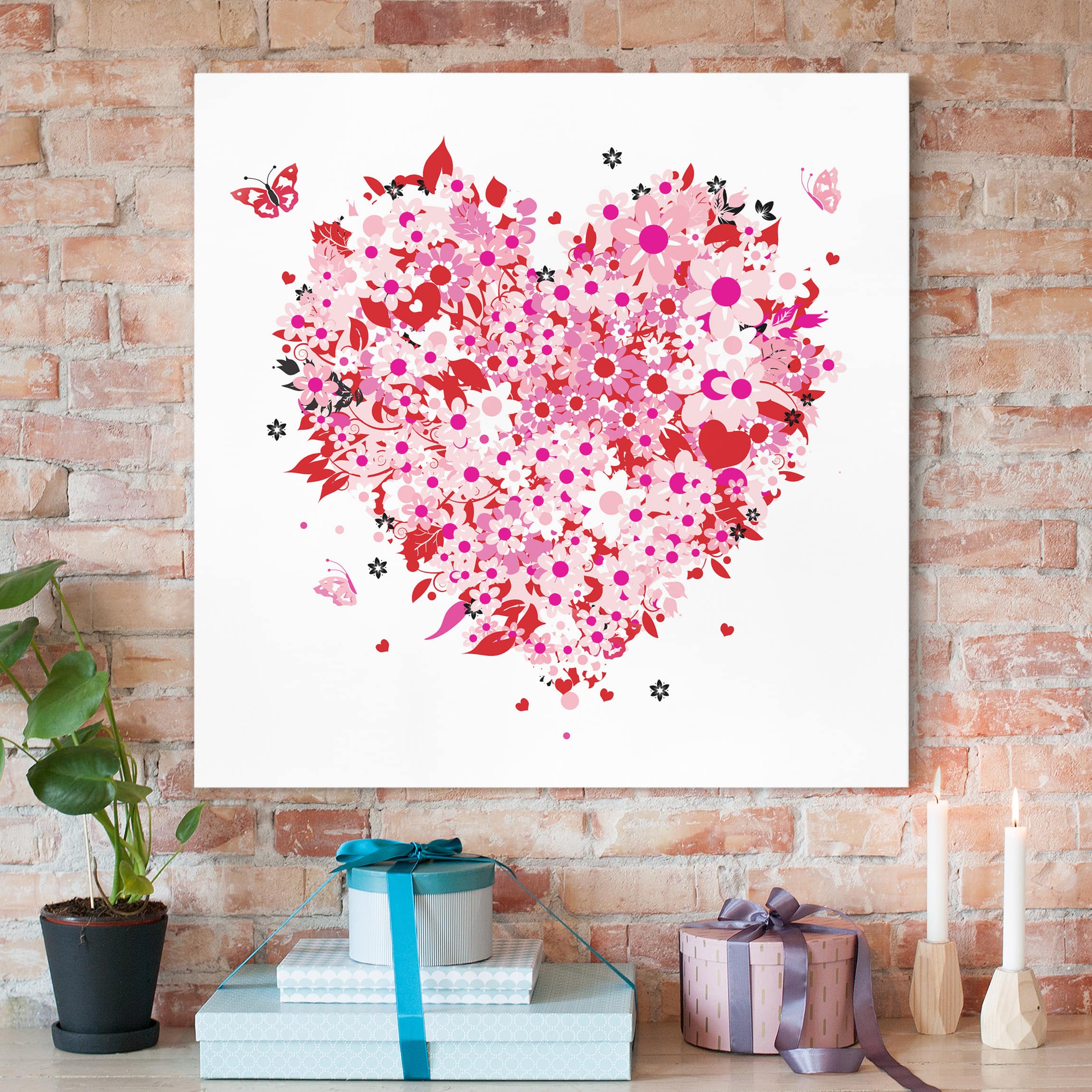 Leinwandbild - Quadrat Floral Retro Heart