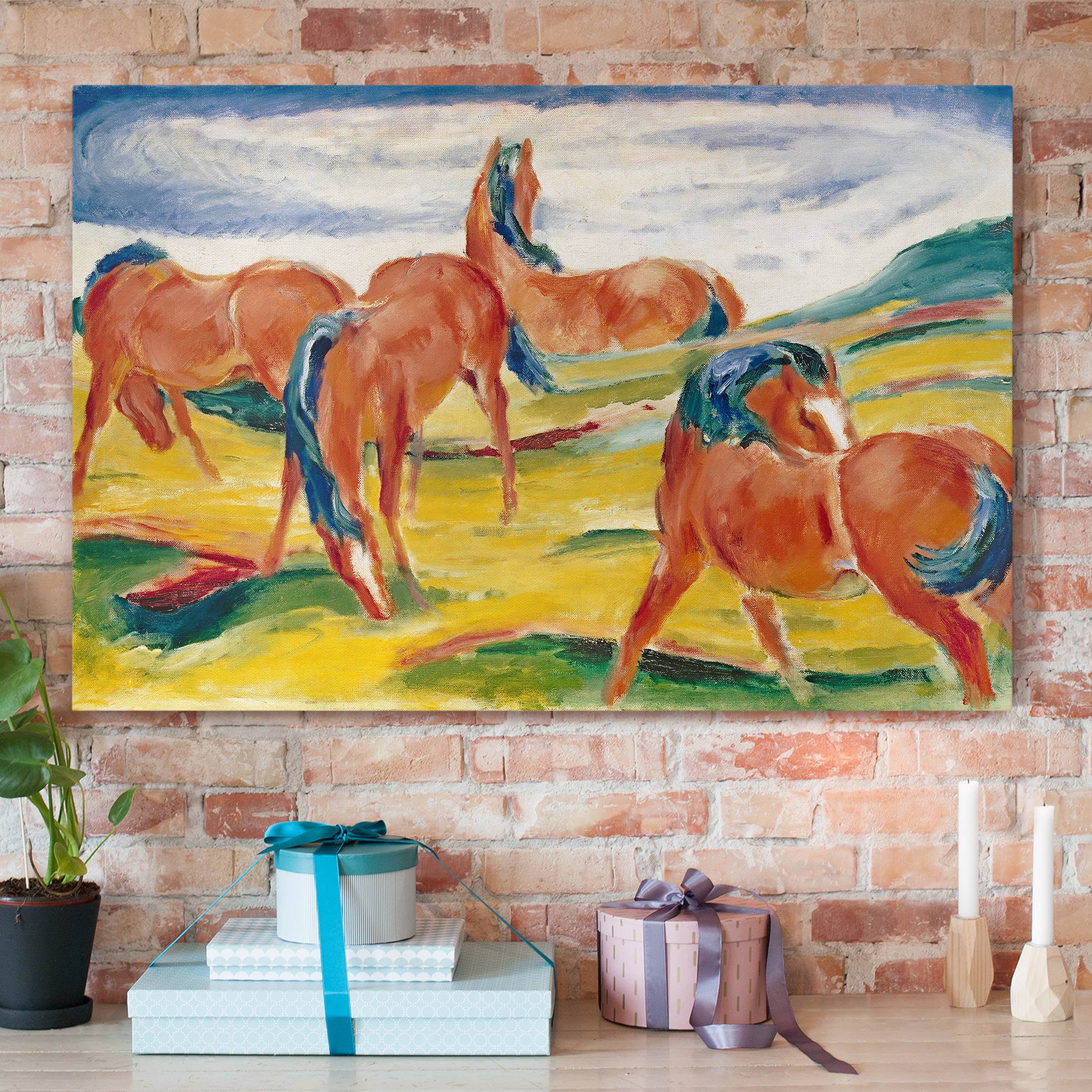 Leinwandbild - Querformat Franz Marc - Weidende Pferde