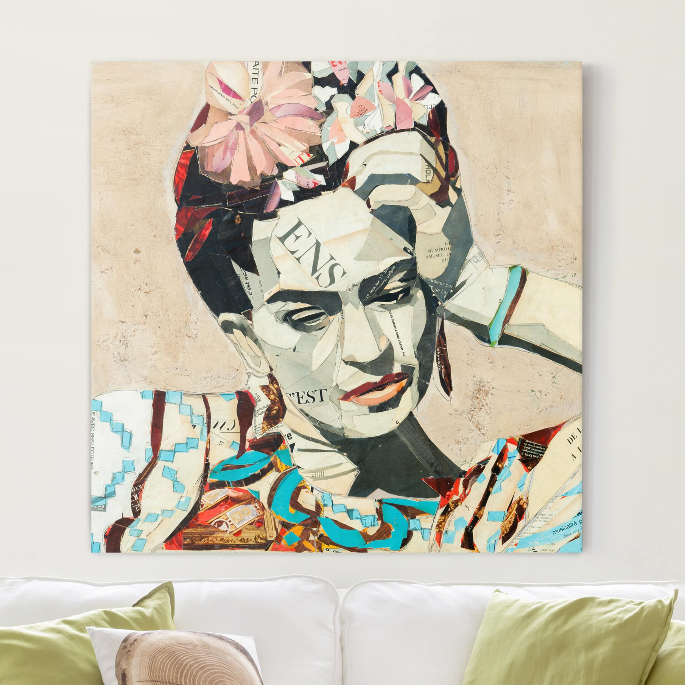 Leinwandbild - Quadrat Frida Kahlo - Collage No.1