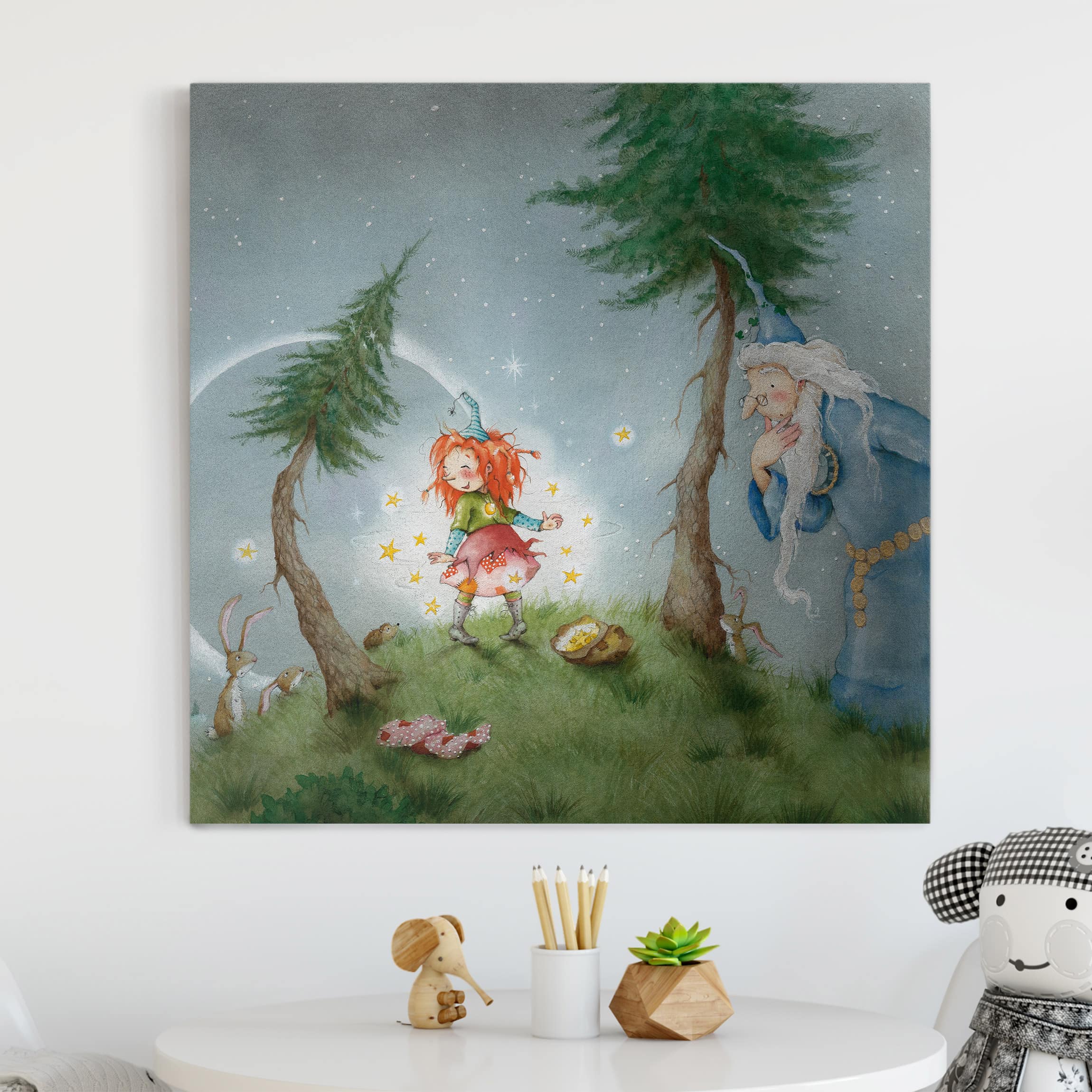 Leinwandbild Kinderzimmer Frida die kleine Waldhexe - Frida lässt die Sterne frei