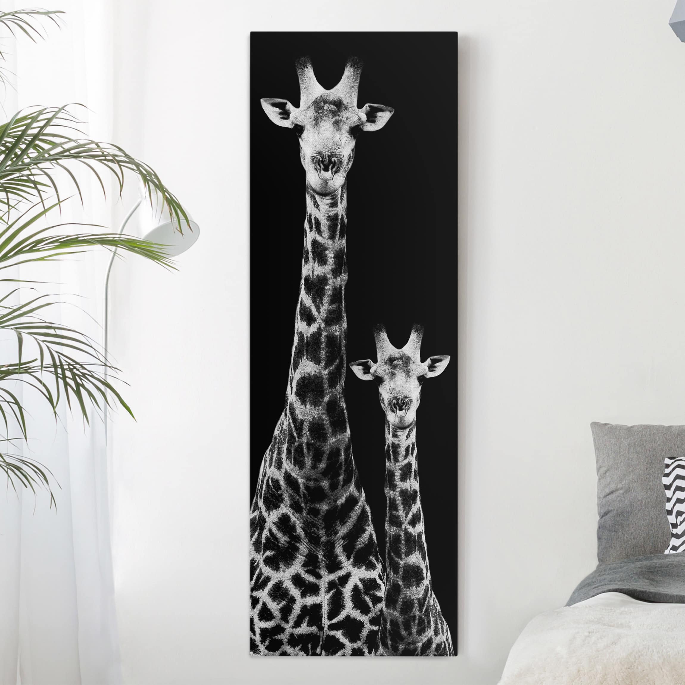 Leinwandbild Tiere Giraffen Duo schwarz-weiß