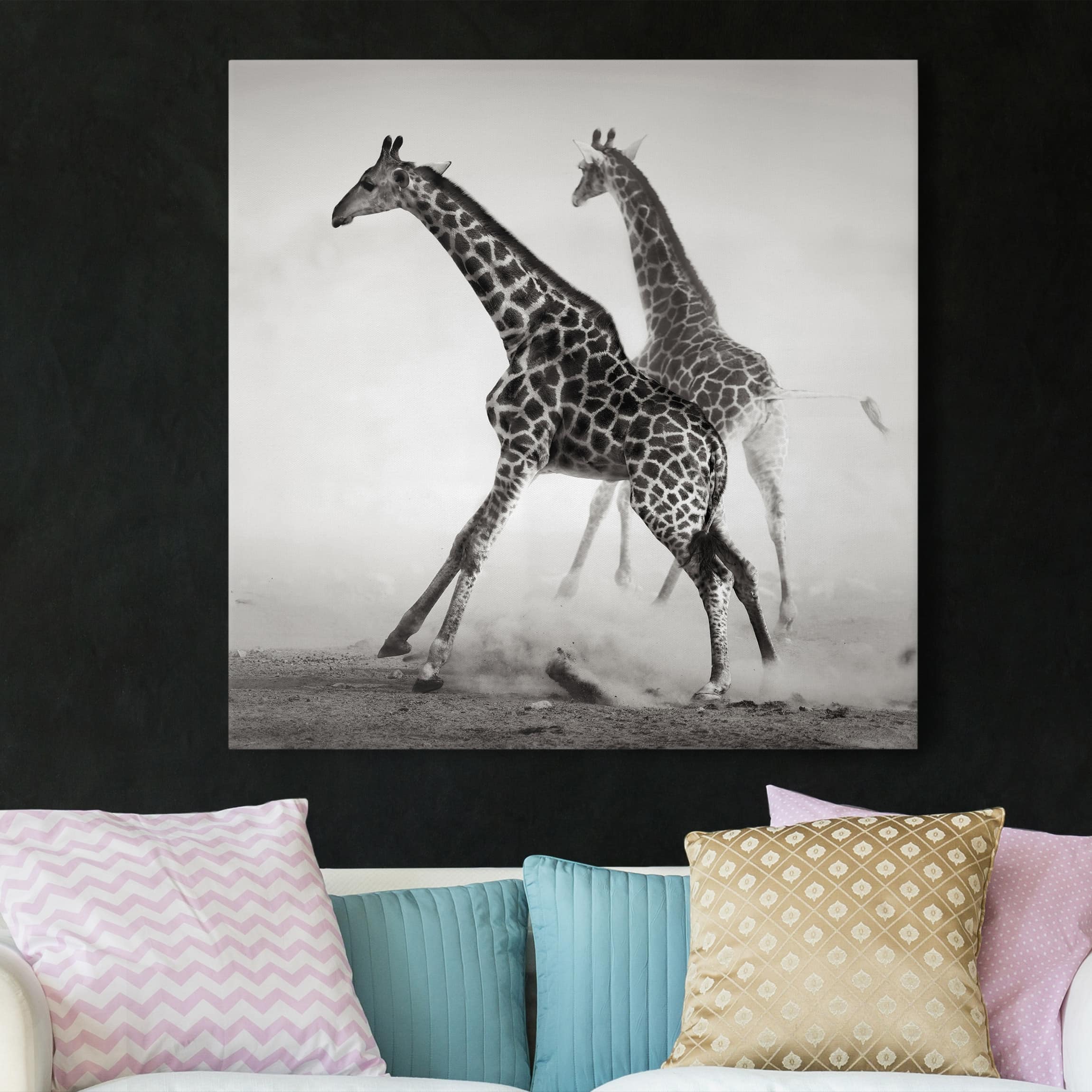 Leinwandbild - Quadrat Giraffenjagd