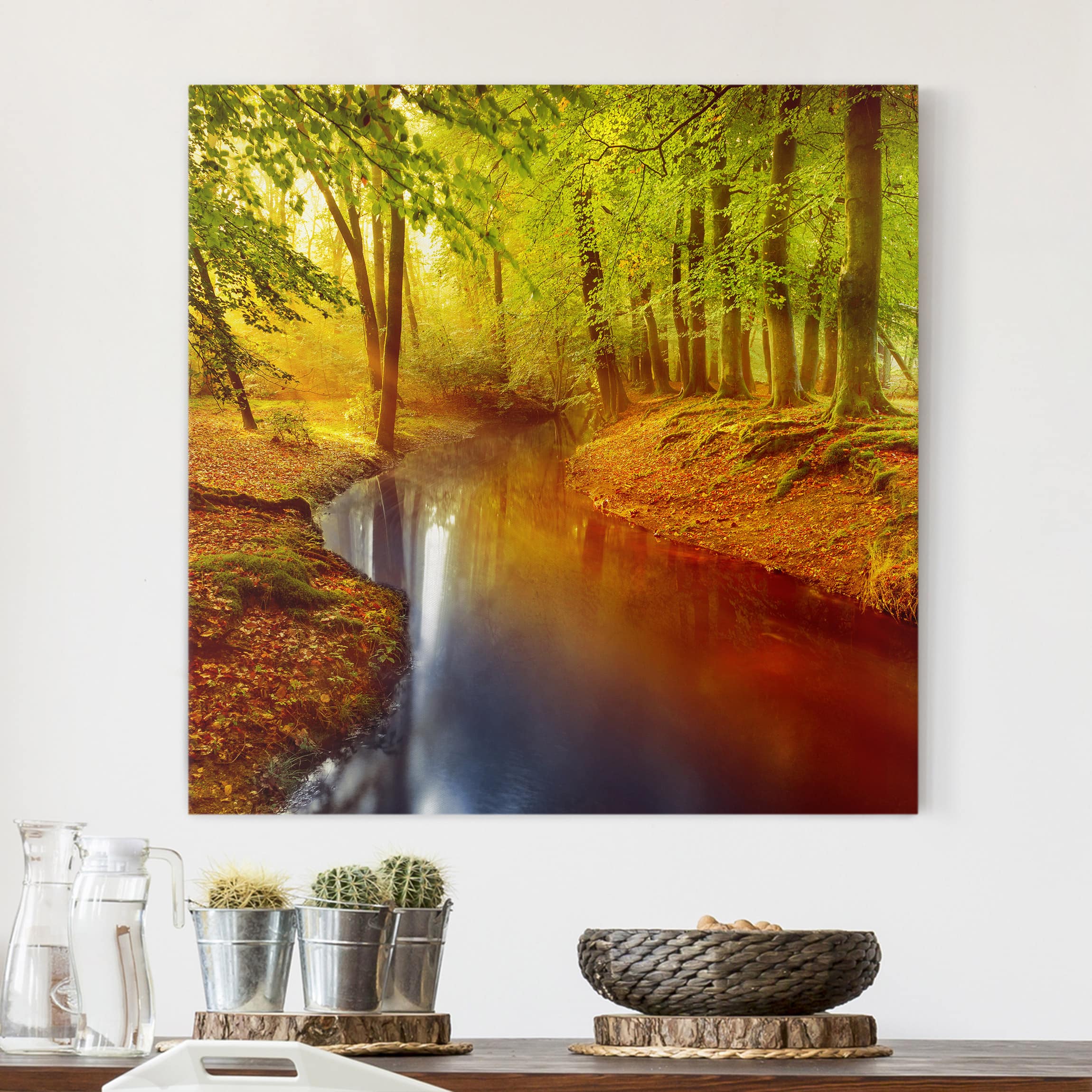 Leinwandbild - Quadrat Herbstwald